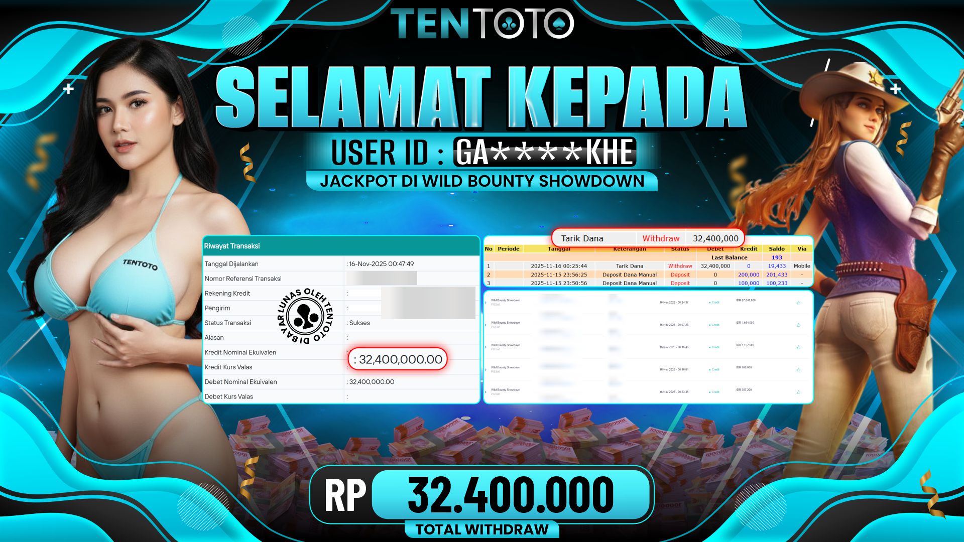 TENTOTO Wild Bounty Showdown Rp. 32.400.000,- LUNAS 