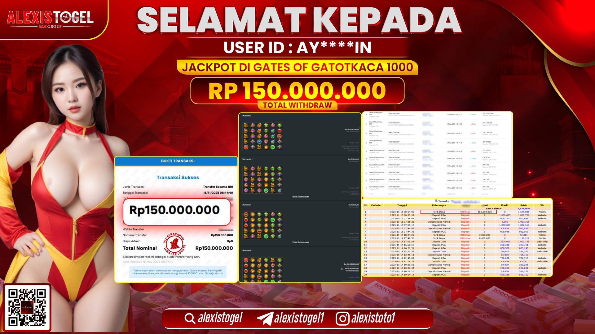 ALEXISTOGEL di SLOT GATES OF GATOTKACA 1000 RP.150.000.000, LUNAS