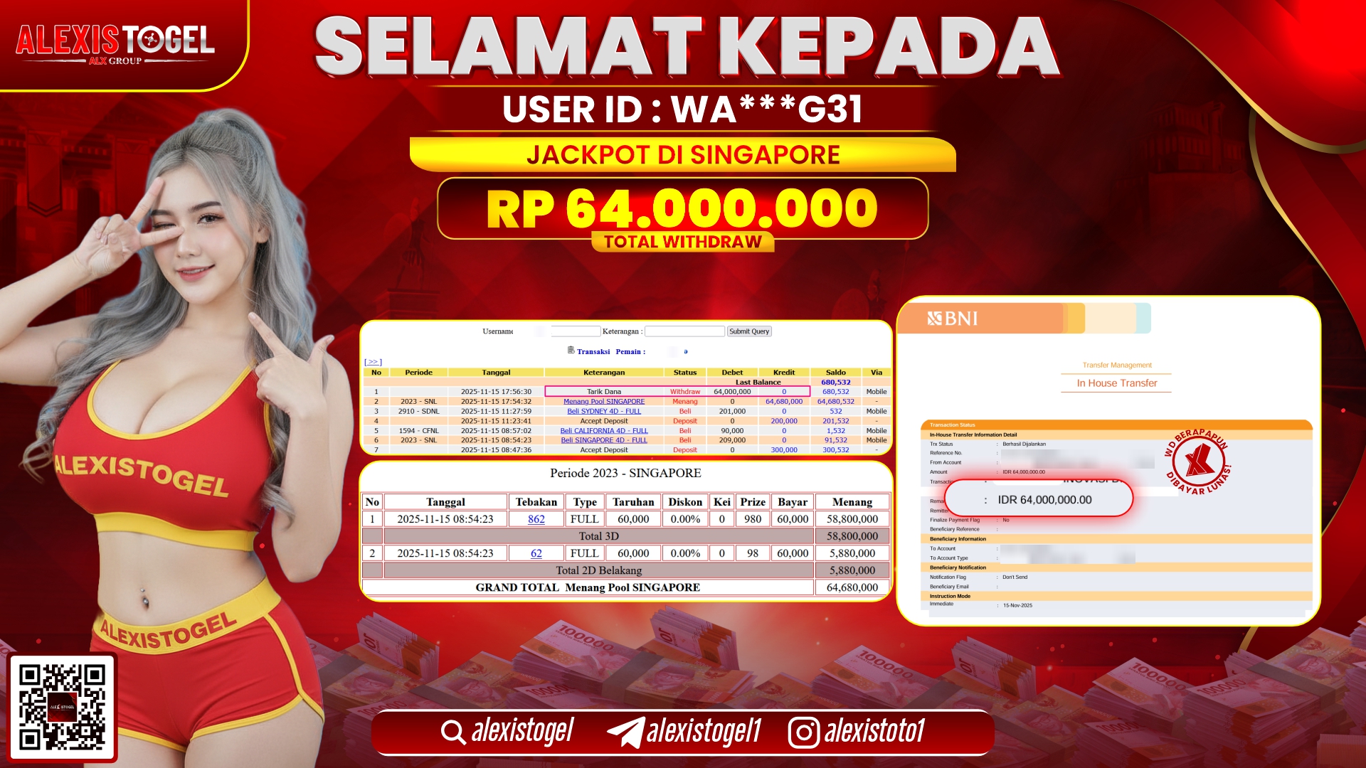 ALEXISTOGEL di TOGEL SINGAPORE  RP.64.000.000, LUNAS