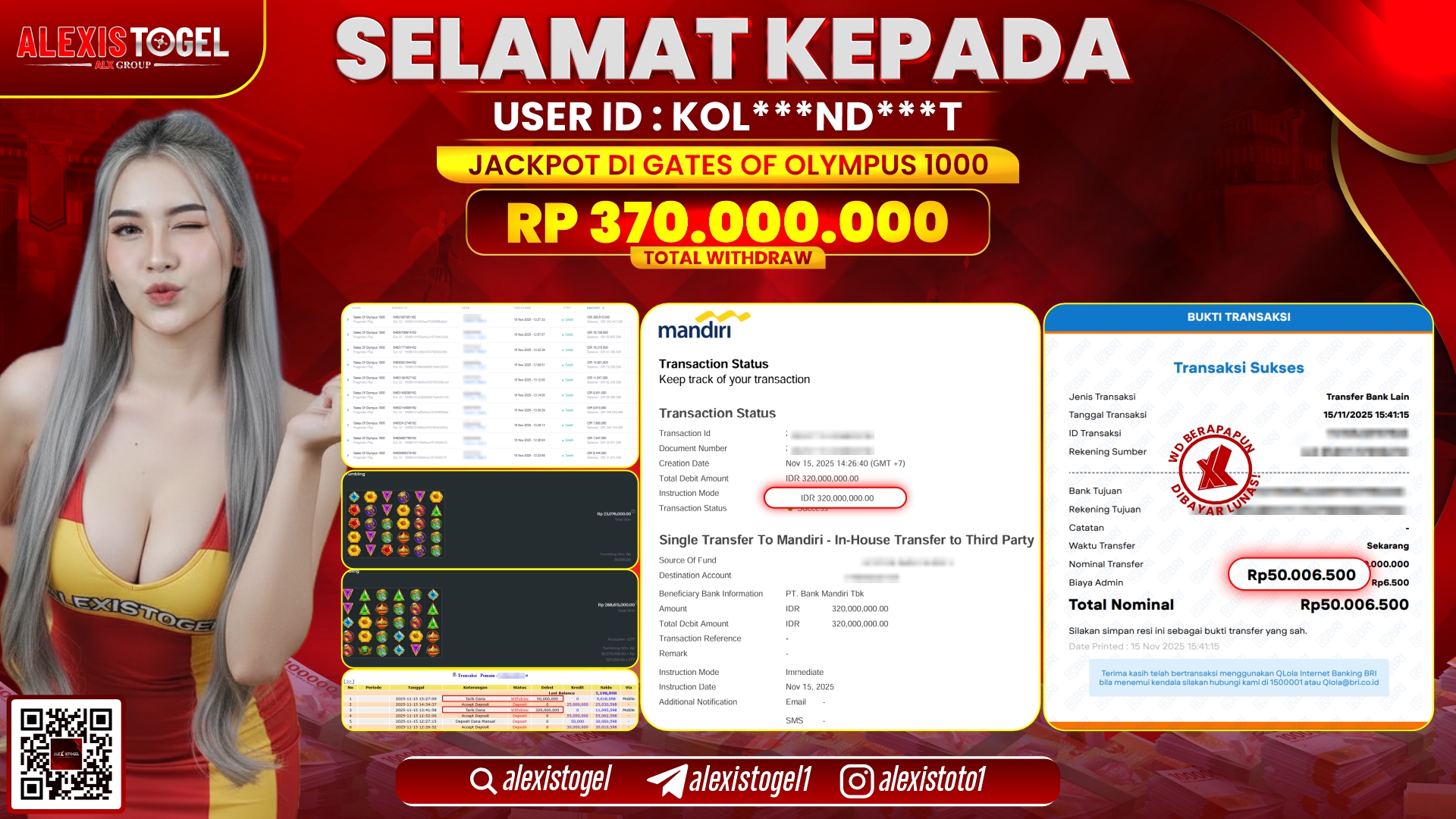 ALEXISTOGEL di SLOT GATES OF OLYMPUS 1000 RP.370.000.000, LUNAS