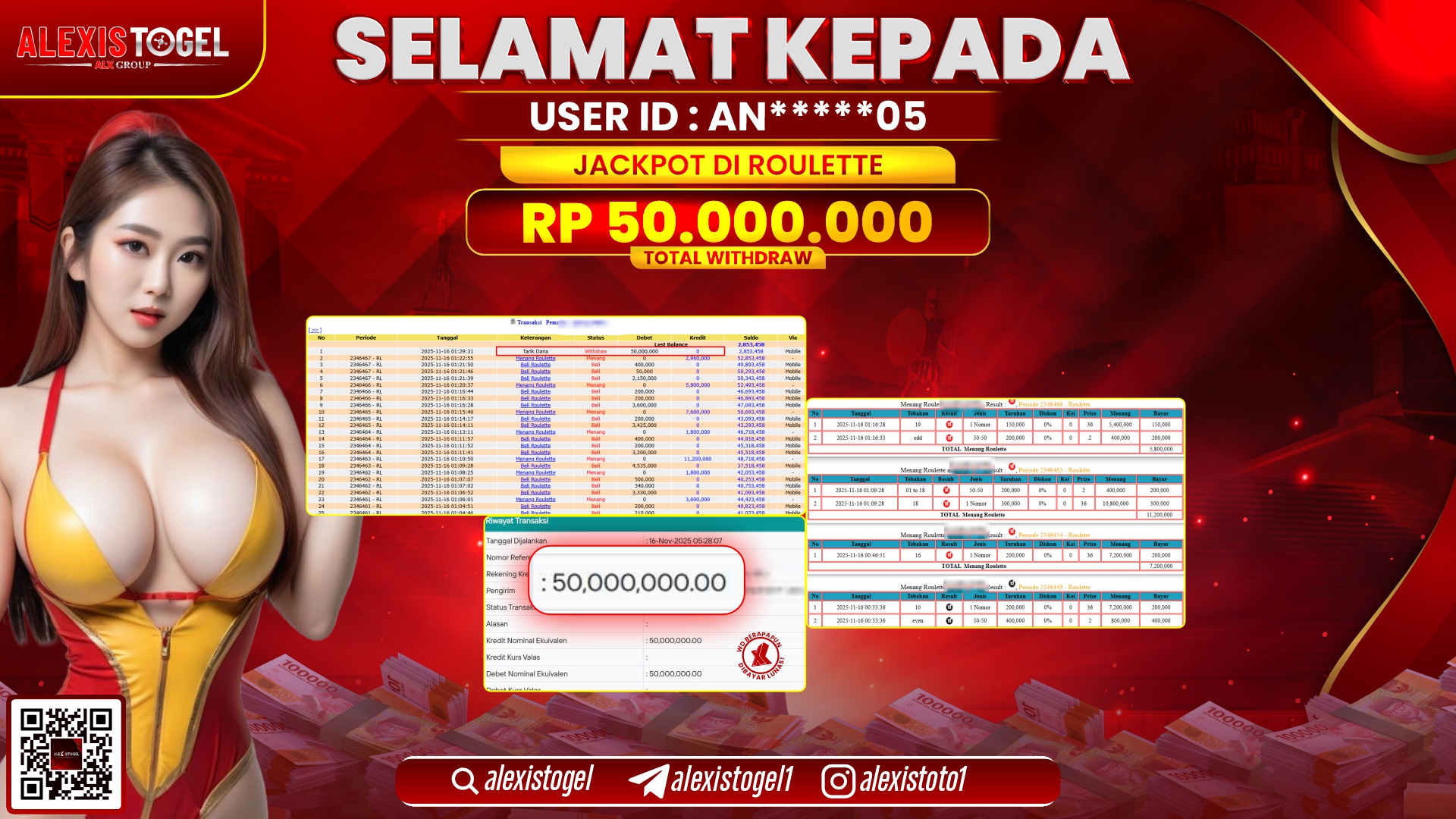 ALEXISTOGEL di CASINO ROULETTE  RP.50.000.000, LUNAS