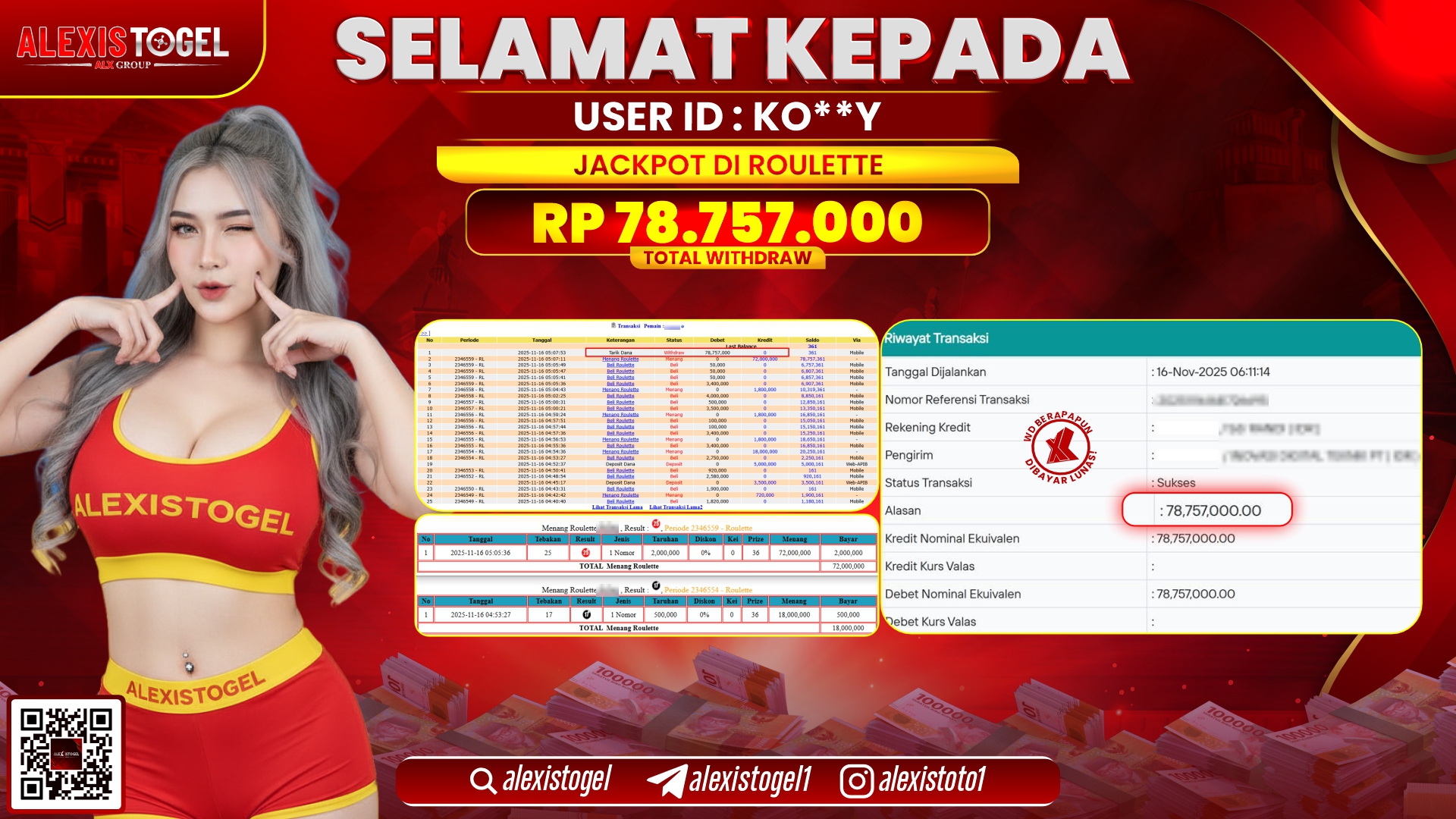 ALEXISTOGEL di CASINO ROULETTE RP.78.757.000, LUNAS
