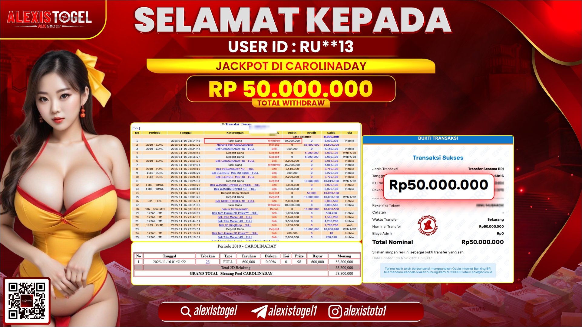 ALEXISTOGEL di TOGEL CAROLINA DAY RP.50.000.000, LUNAS