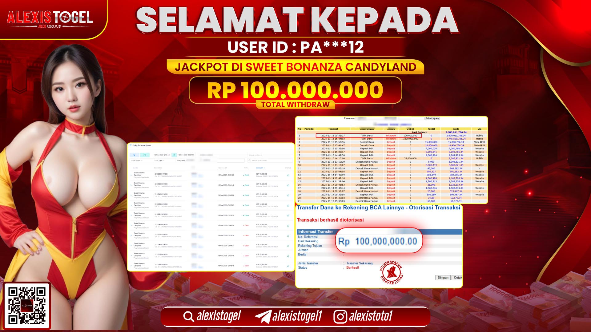 ALEXISTOGEL di SLOT SWEET BONANZA CANDYLAND RP.100.000.000, LUNAS