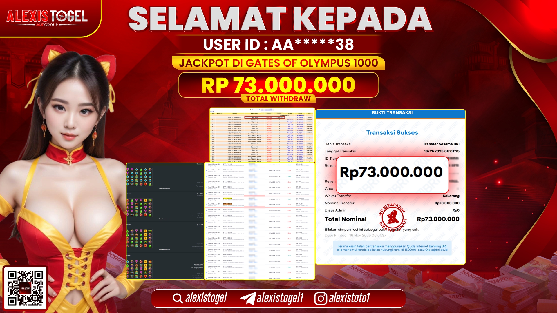 ALEXISTOGEL di SLOT GATES OF OLYMPUS 1000 RP.73.000.000, LUNAS