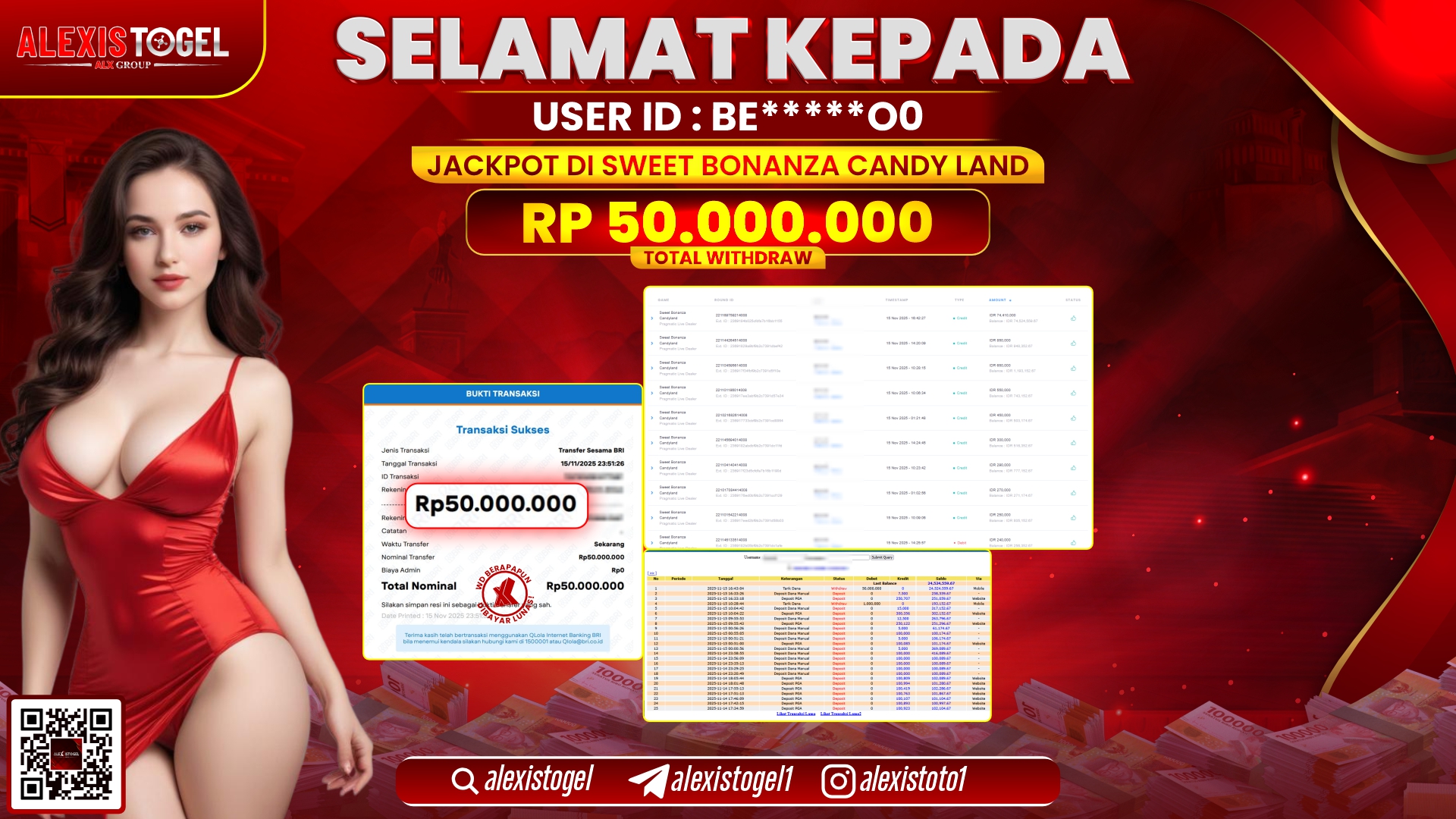 ALEXISTOGEL di SLOT SWEET BONANZA CANDY LAND RP.50.000.000, LUNAS