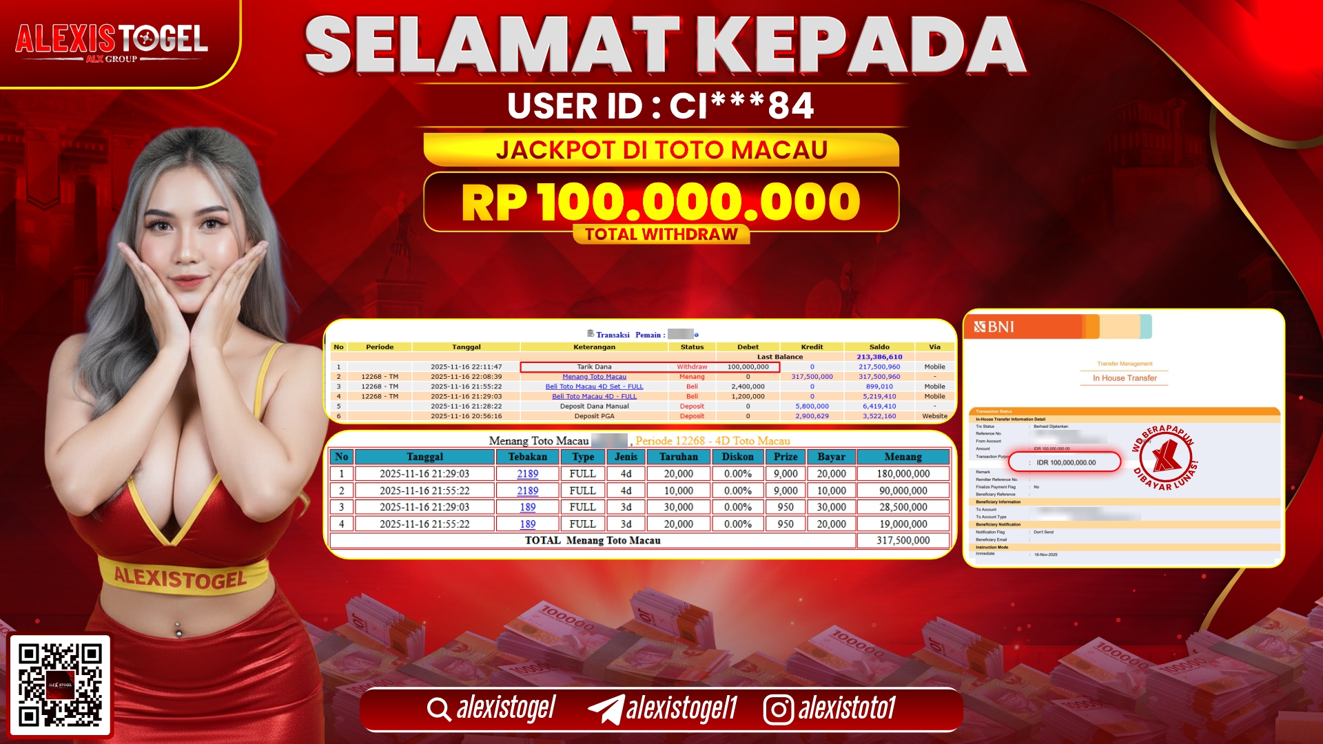 ALEXISTOGEL di TOTO MCAU RP.100.000.000, LUNAS