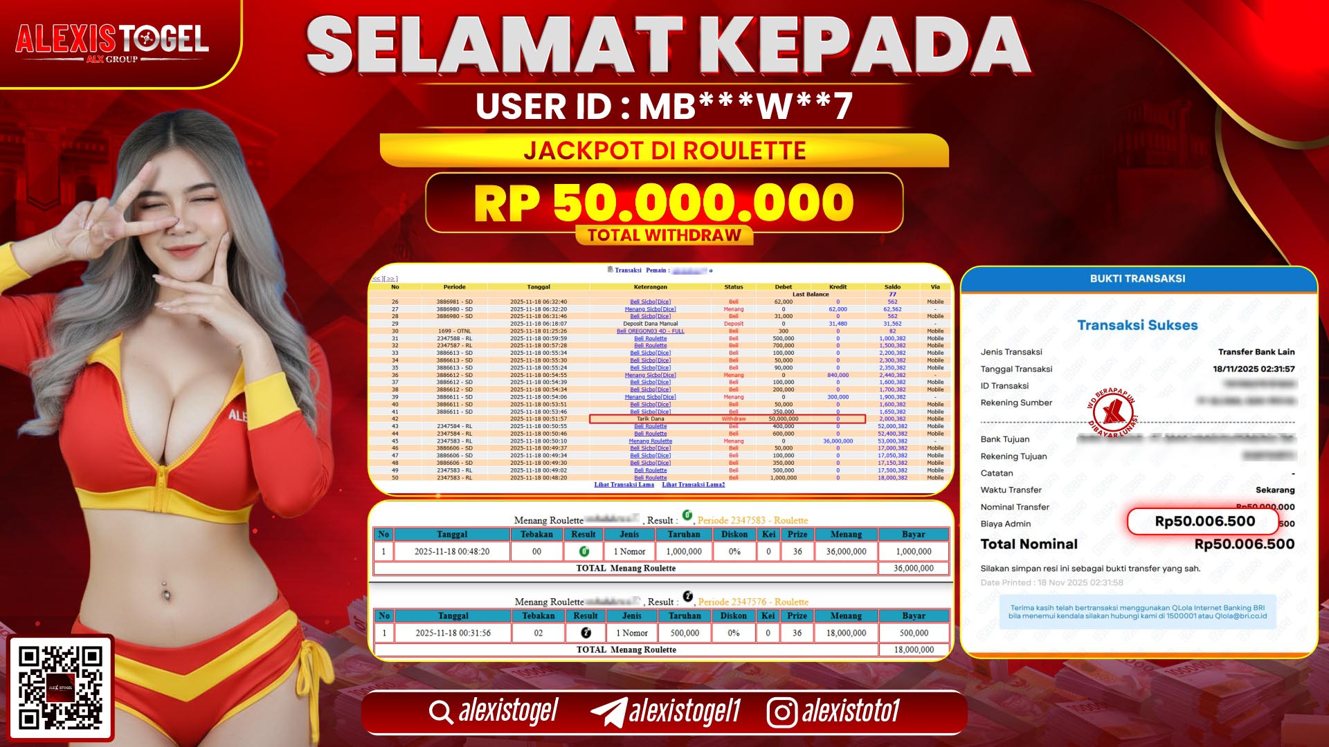 ALEXISTOGEL di CASINO ROULETTE RP.50.000.000, LUNAS