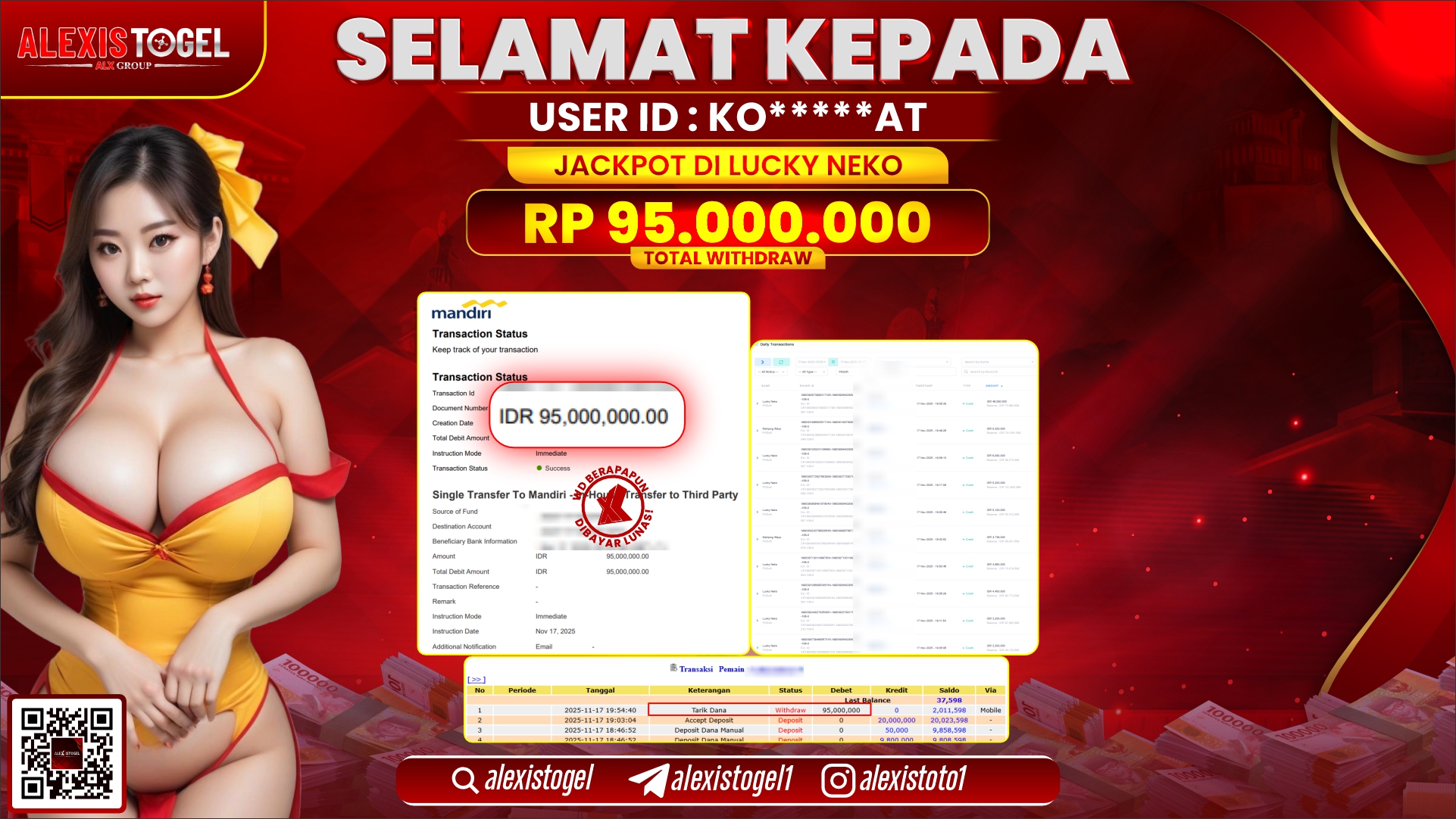 ALEXISTOGEL di SLOT LUCKY NEKO RP.95.000.000,- LUNAS