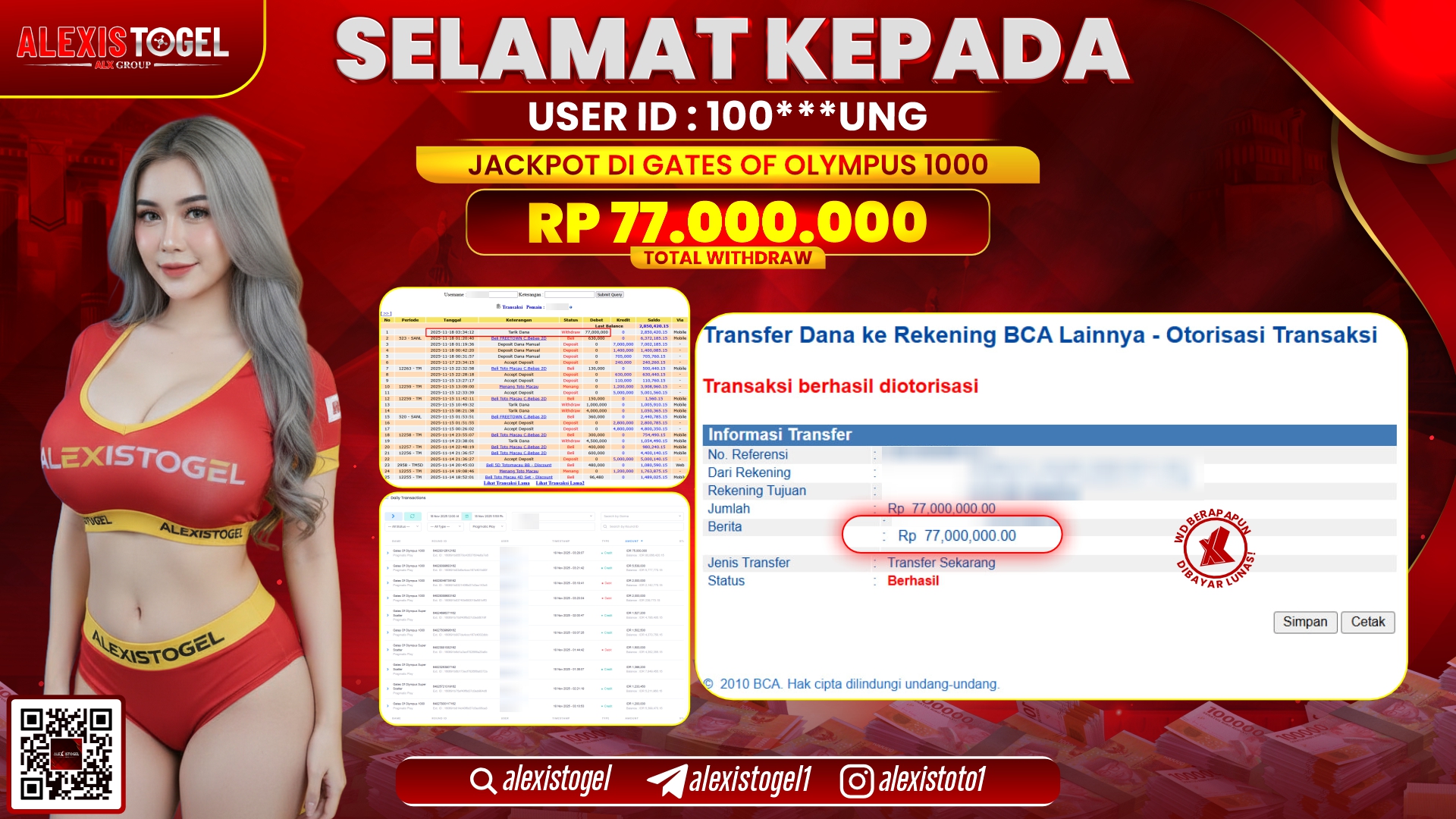 ALEXISTOGEL di SLOT GATES OF OLYMPUS 1000 RP.77.000.000,- LUNAS