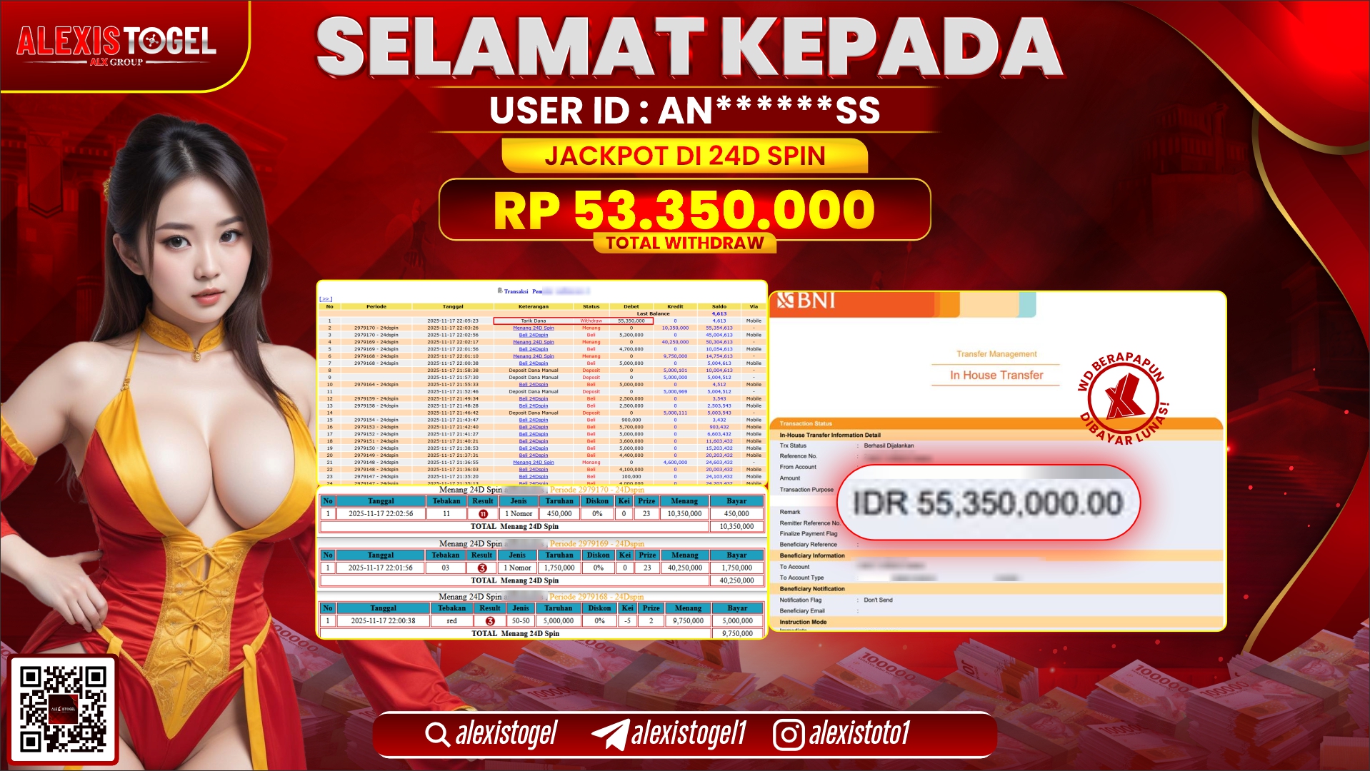 ALEXISTOGEL di CASINO 24D SPIN RP.53.350.000, LUNAS