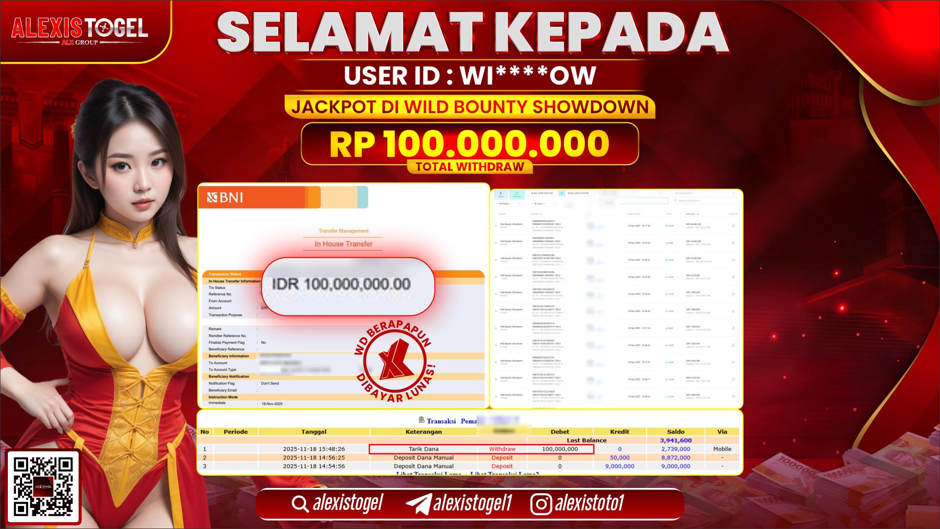 ALEXISTOGEL di SLOT WILD BOUNTY SHOWDOWN RP.100.000.000,- LUNAS