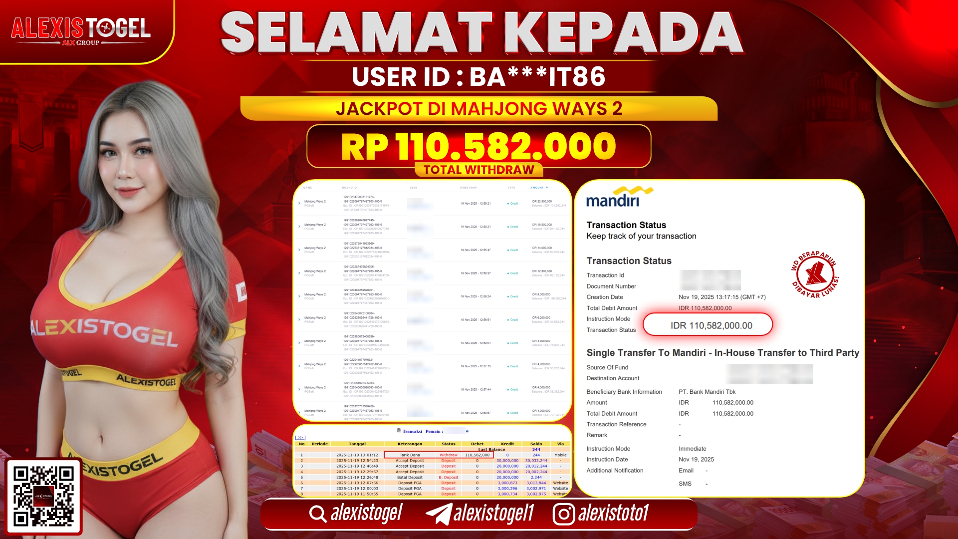 ALEXISTOGEL di  SLOT MAHJONG WAYS 2  RP.110.582.000,- LUNAS