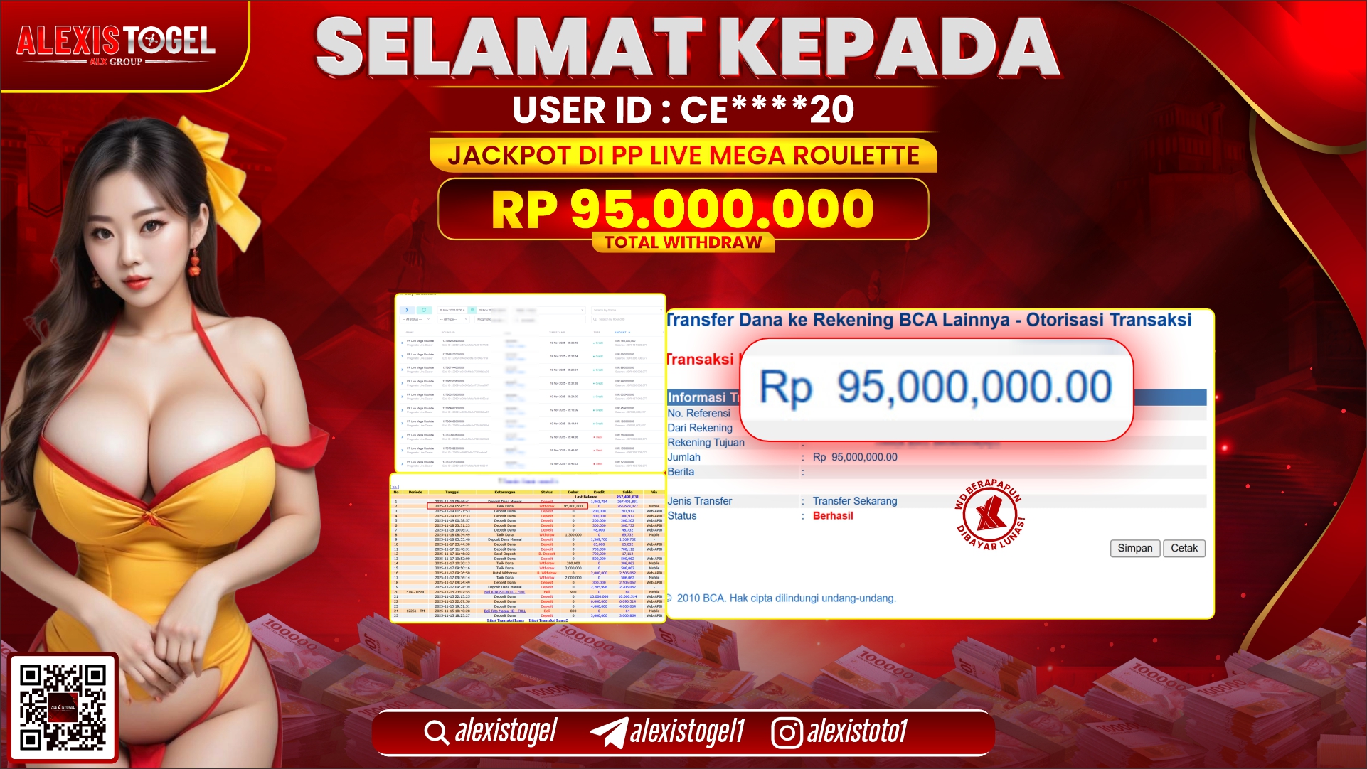 ALEXISTOGEL di PP LIVE MEGA ROULETTE RP.95.000.000,- LUNAS
