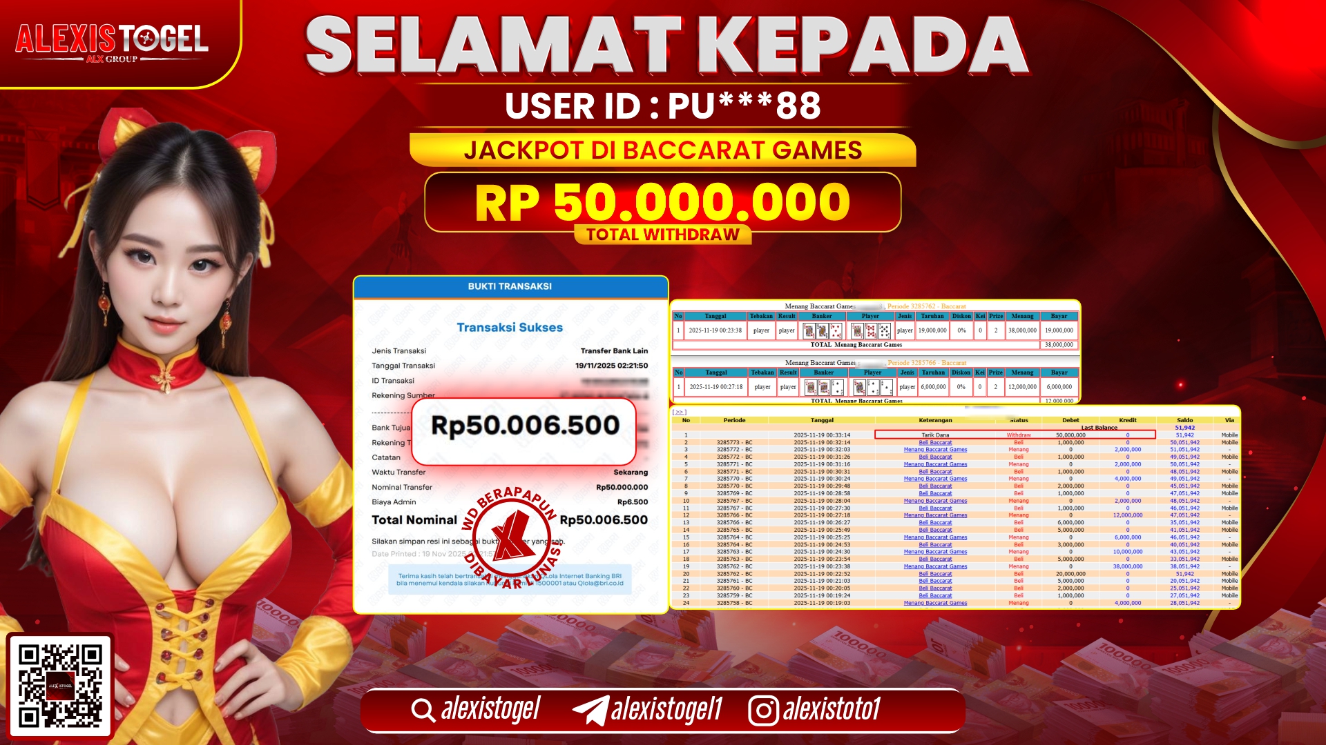 ALEXISTOGEL di CASINO BACCARAT GAMES RP.50.000.000,- LUNAS