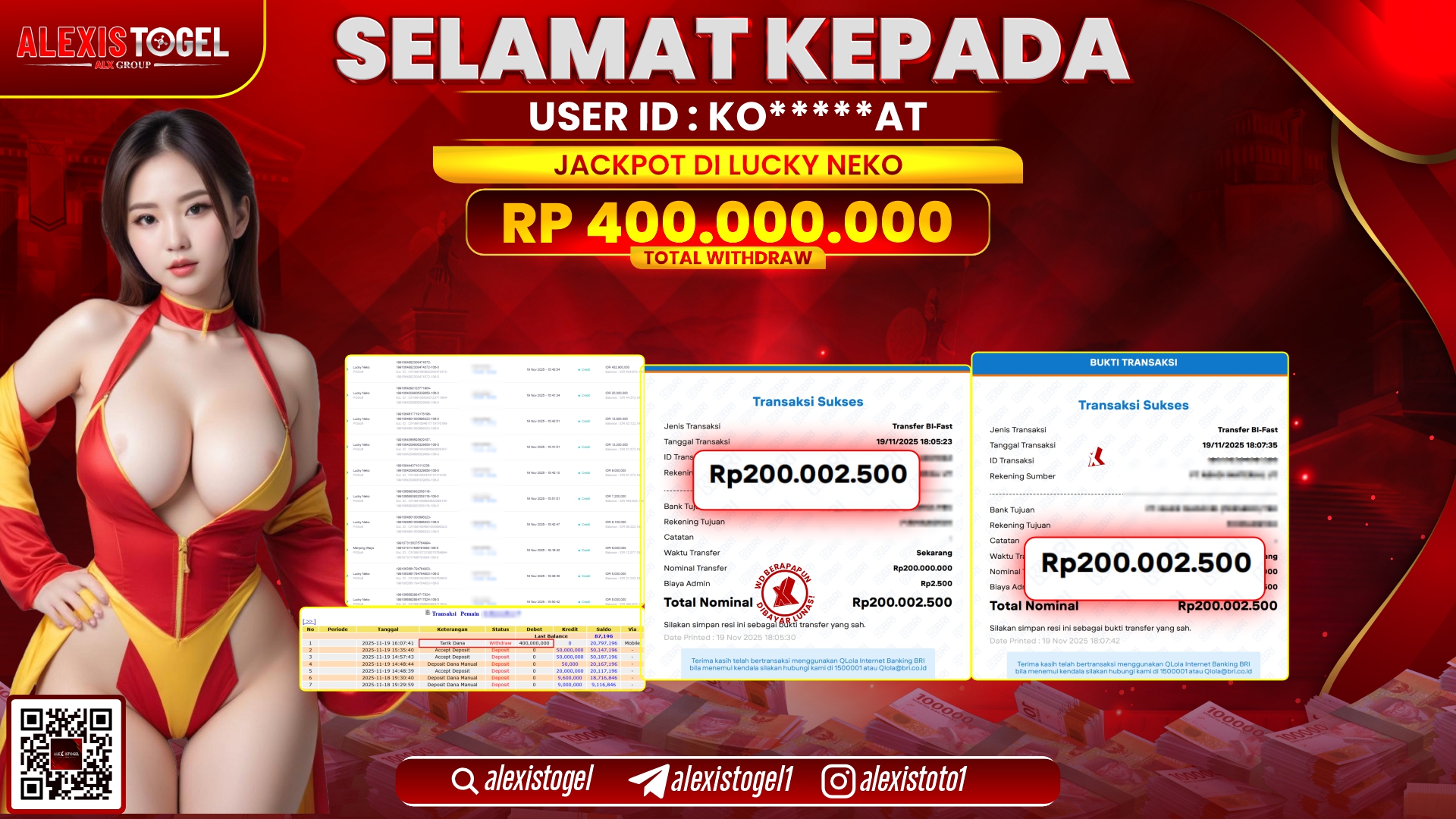 ALEXISTOGEL di SLOT LUCKY NEKO RP.400.000.000,- LUNAS