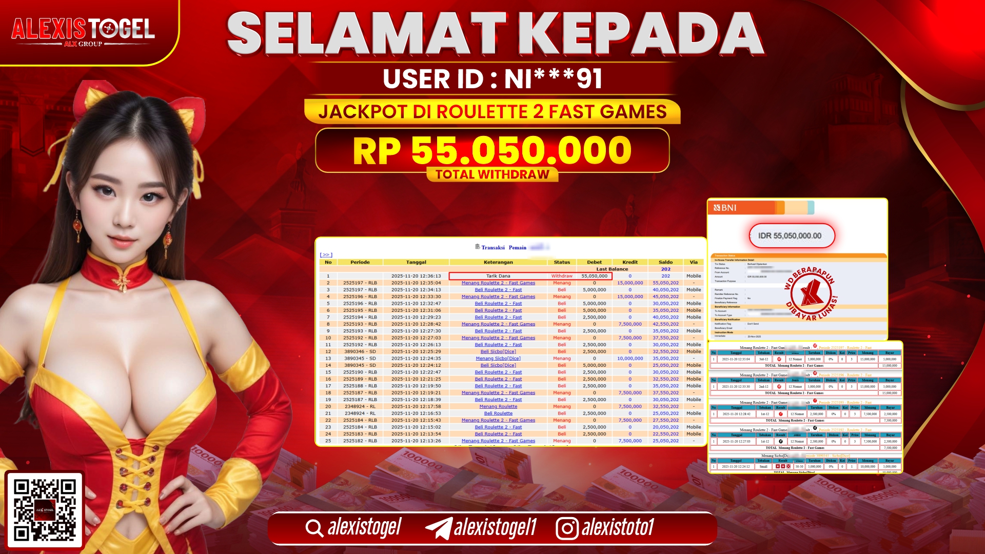 ALEXISTOGEL di CASINO ROULETTE 2 FAST GAMES RP.55.050.000,- LUNAS