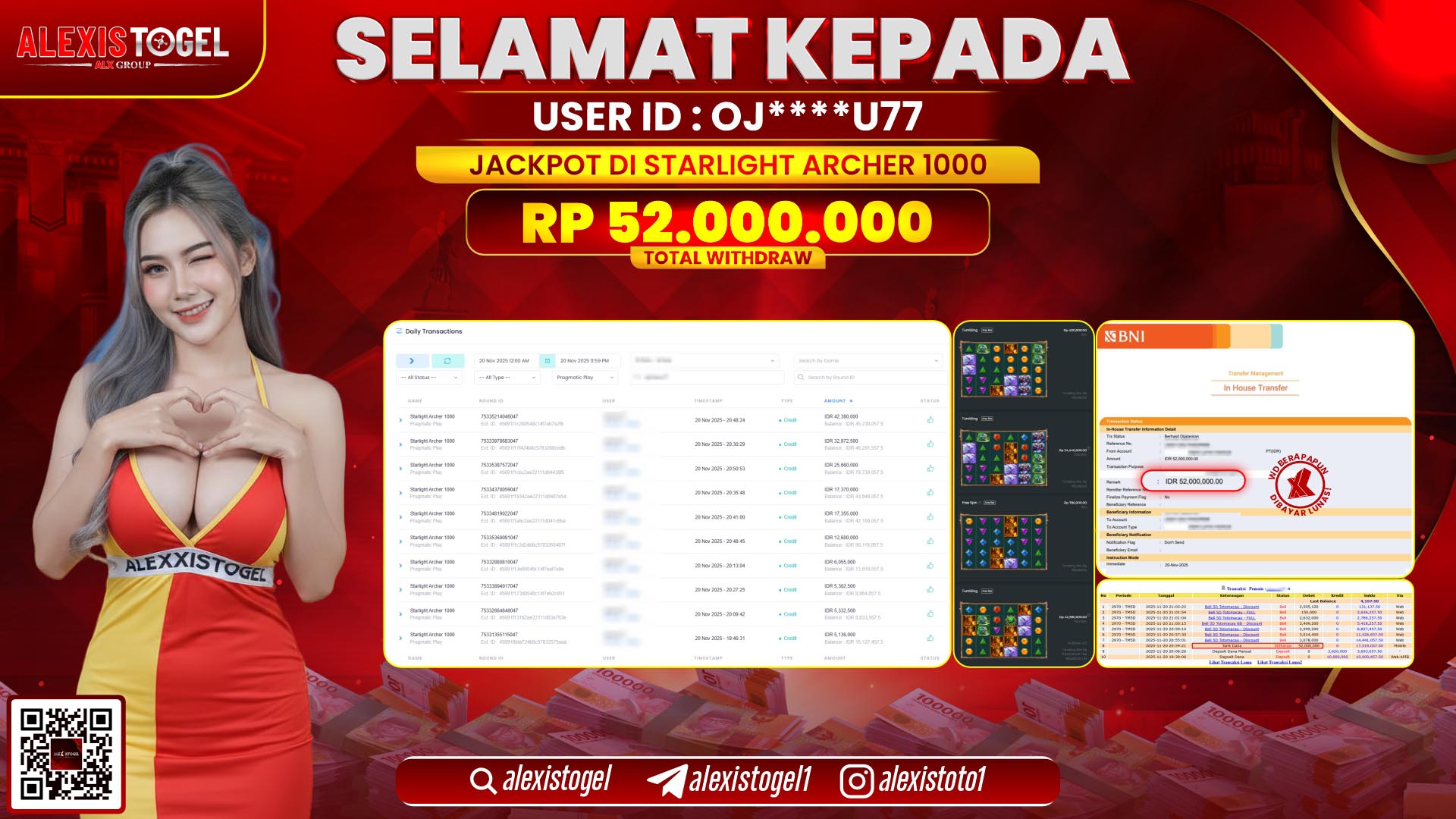 ALEXISTOGEL di SLOT STARLIGHT ARCHER 1000 RP.52.000.000,- LUNAS