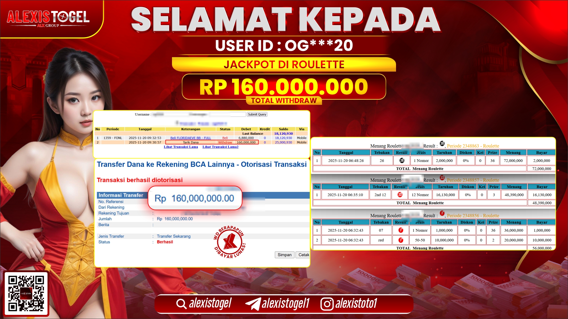 ALEXISTOGEL di CASINO ROULETTE RP.160.000.000,- LUNAS