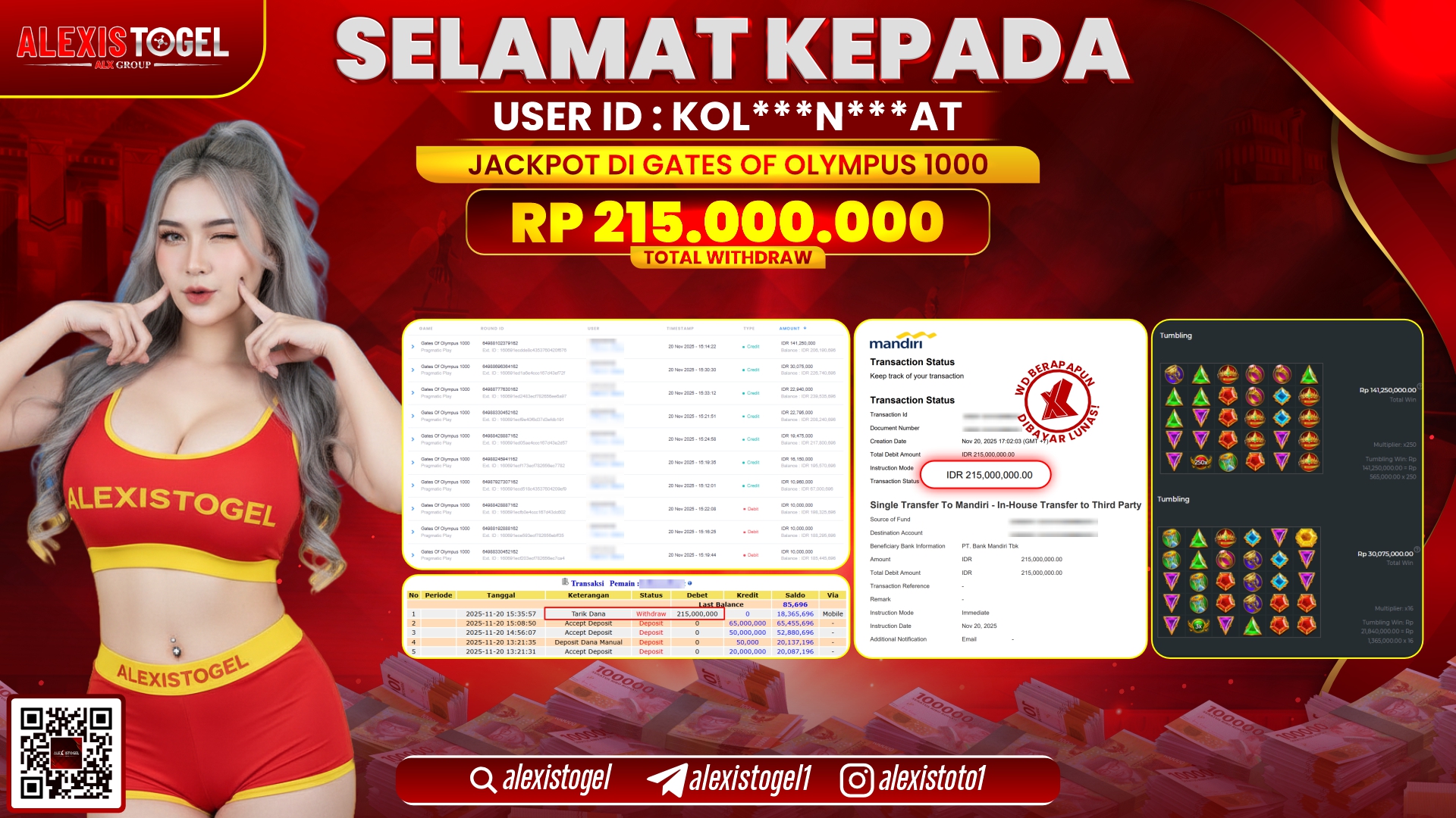 ALEXISTOGEL di SLOT GATES OF OLYMPUS 1000 RP.215.000.000,- LUNAS