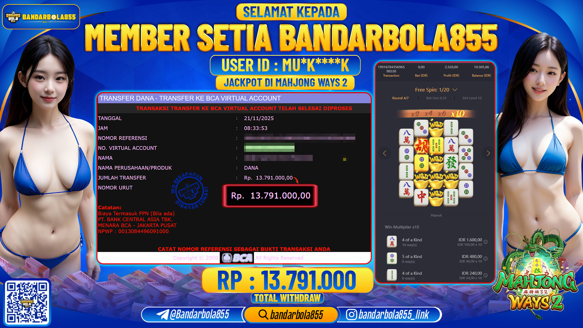 🎖 JACKPOT BANDARBOLA855 di MAHJONG WAYS 2 Rp13.791.000🎖