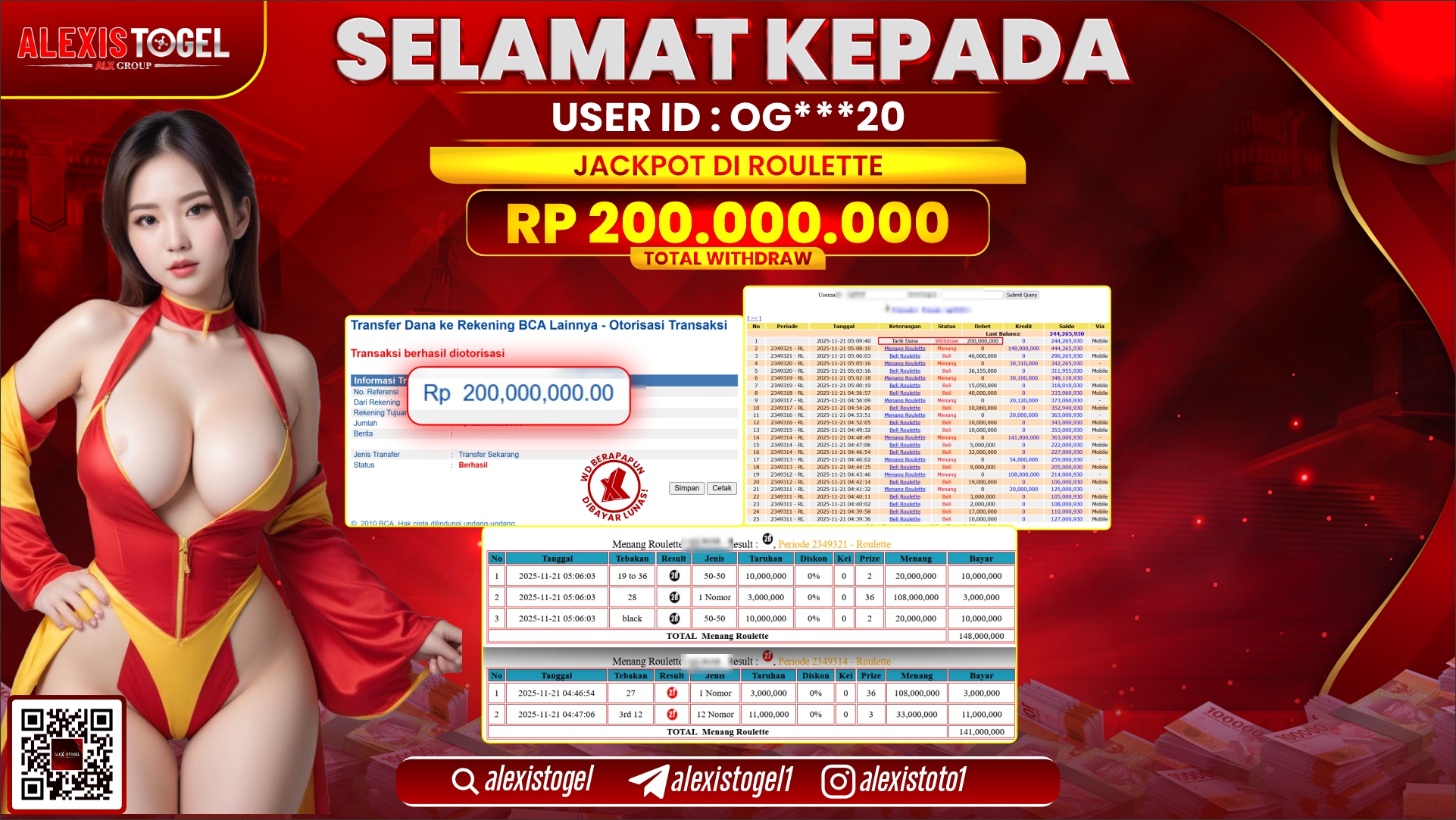 ALEXISTOGEL di CASINO ROULETTE RP.200.000.000,- LUNAS
