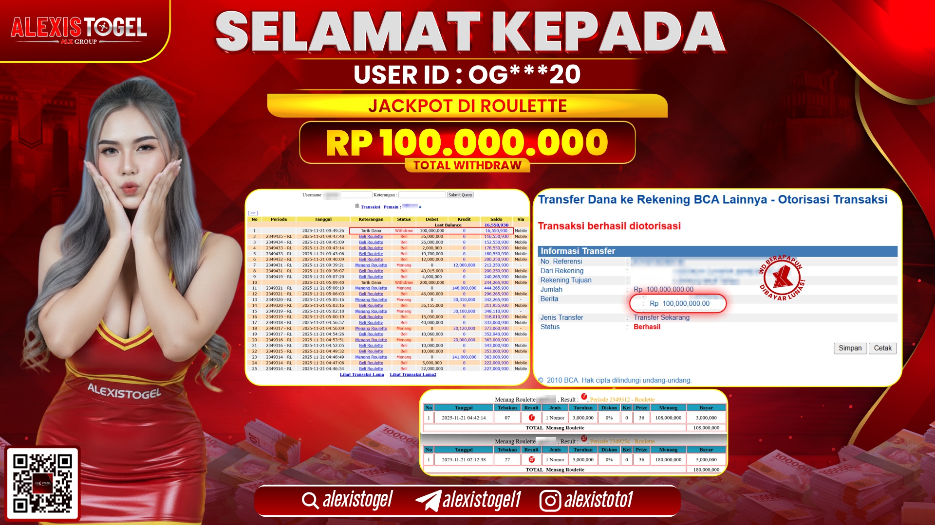 ALEXISTOGEL di CASINO ROULETTE RP.100.000.000,- LUNAS