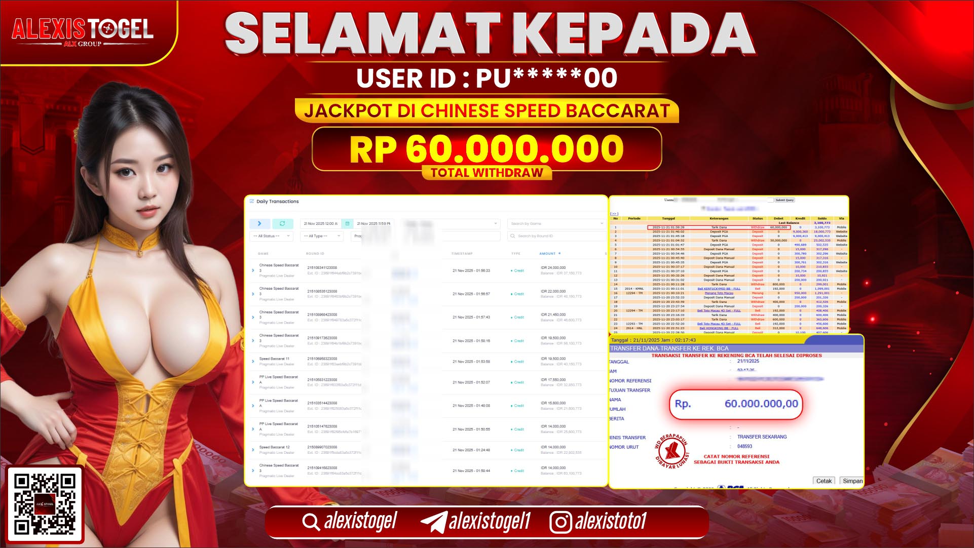 ALEXISTOGEL di CASINO CHINESE SPEED BACCARAT RP.60.000.000,- LUNAS