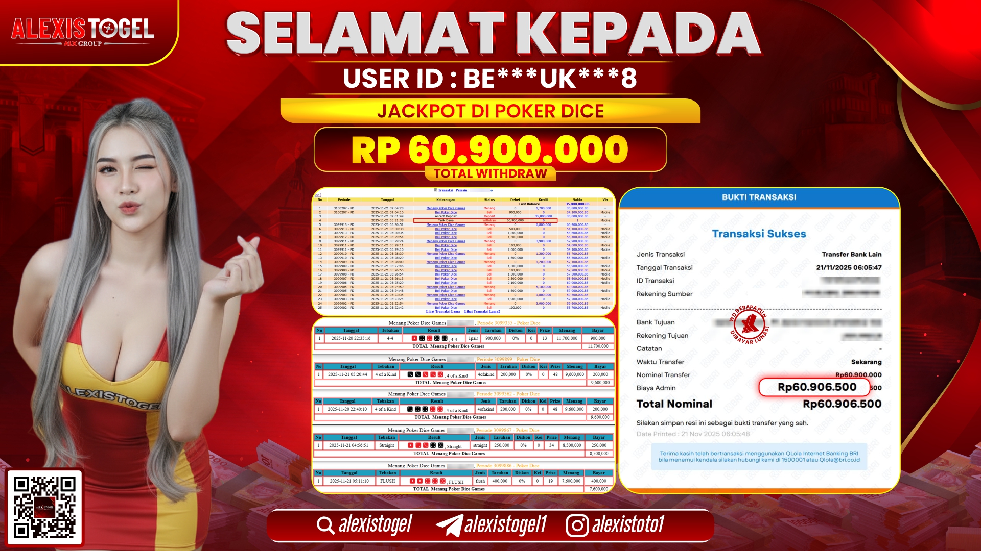 ALEXISTOGEL di CASINO POKER DICE RP.60.900.000,- LUNAS