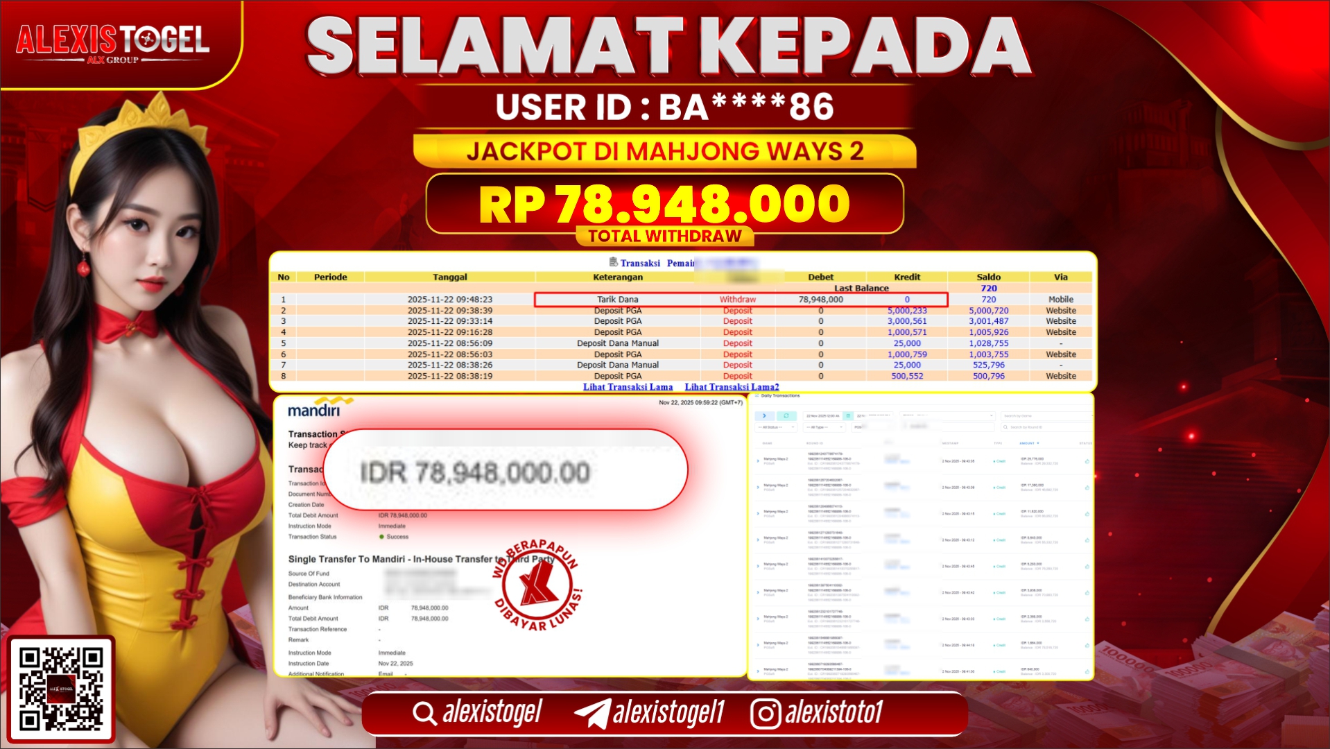 ALEXISTOGEL di SLOT MAHJONG WAYS 2 RP.78.948.000,- LUNAS