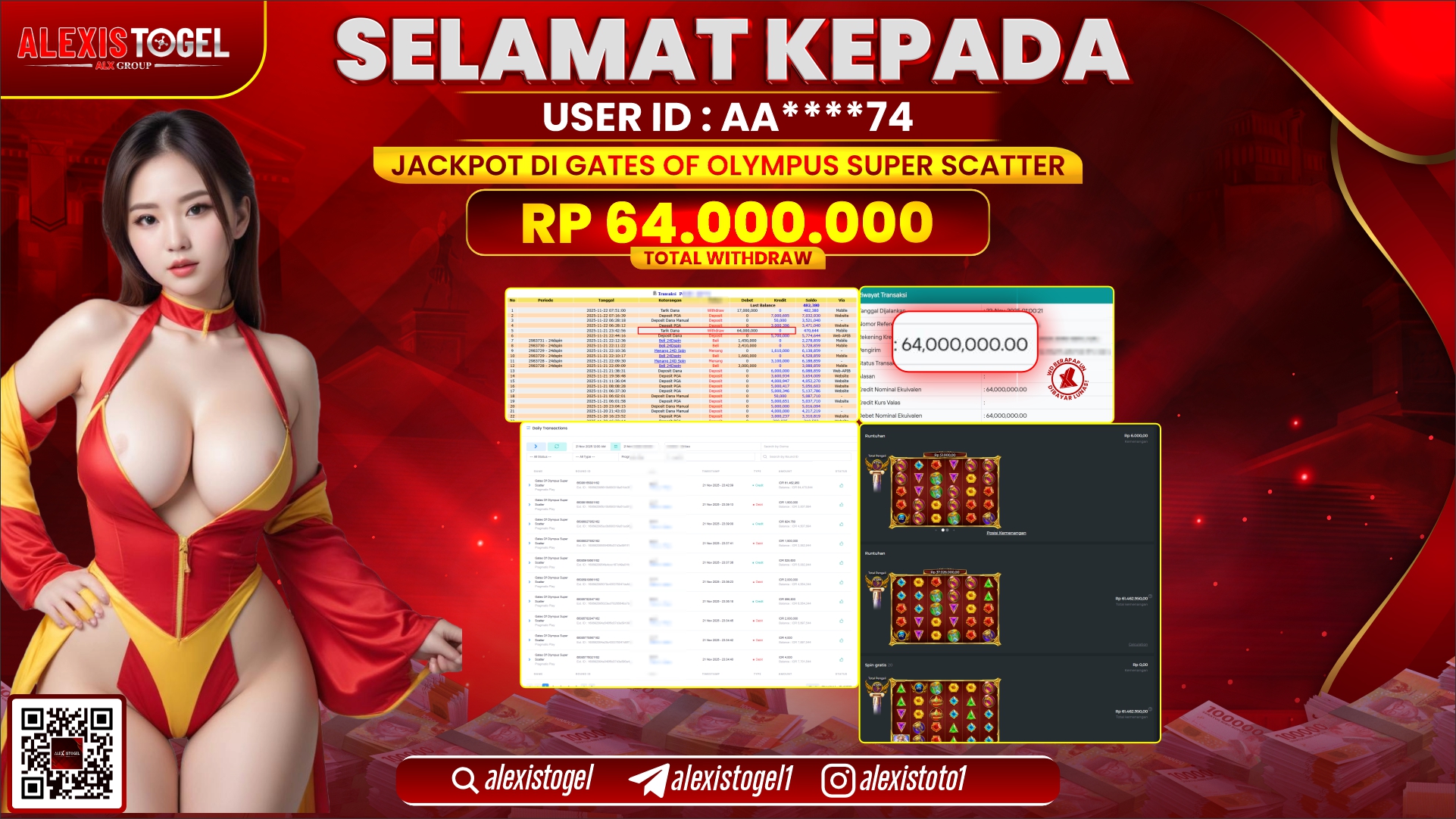 ALEXISTOGEL di SLOT GATES OF OLYMPUS SUPER SCATTER RP.64.000.000,- LUNAS