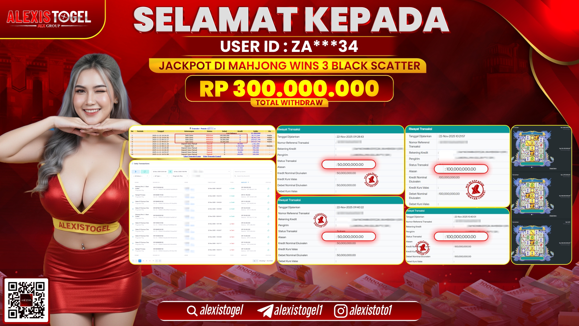 ALEXISTOGEL di SLOT MAHJONG WINS 3 BLACK SCATTER RP.300.000.000,- LUNAS