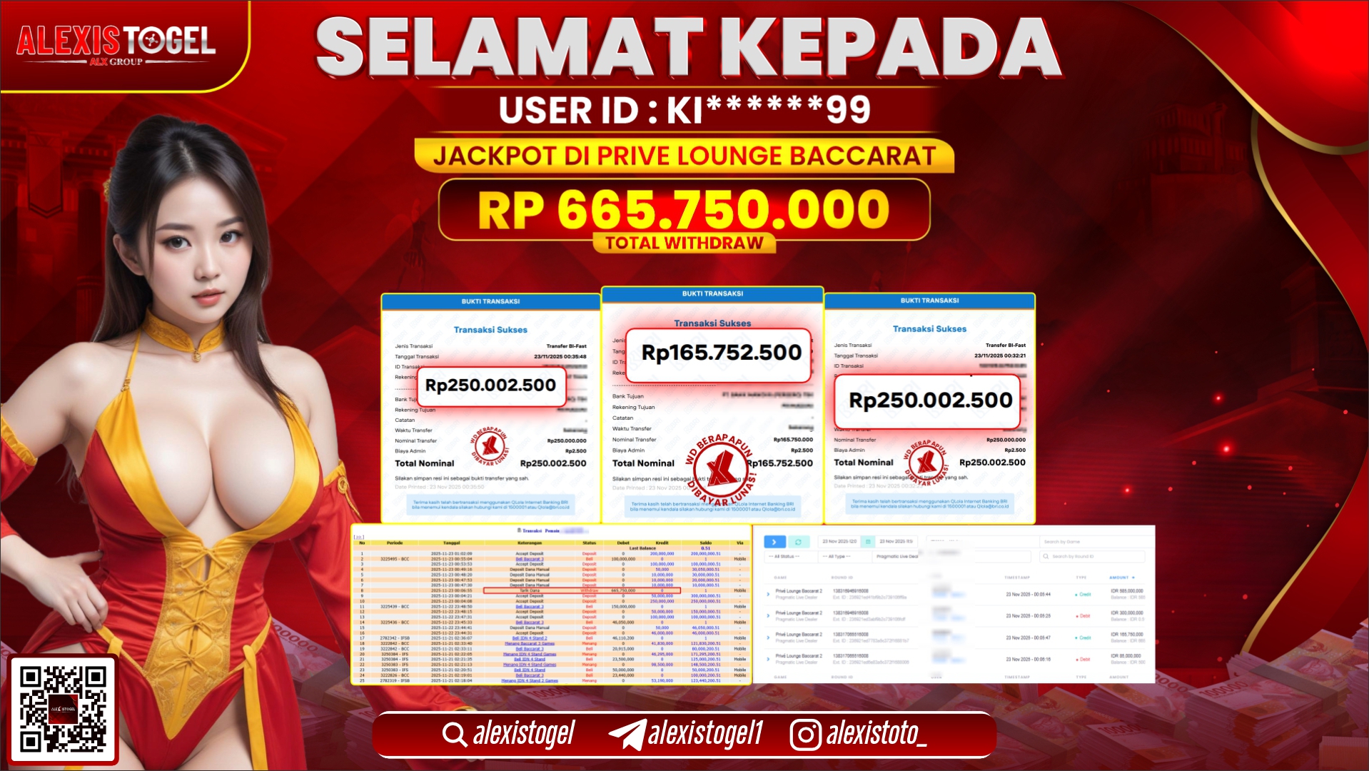 ALEXISTOGEL di CASINO PRIVE LOUNGE BACCARAT RP.665.750.000,- LUNAS