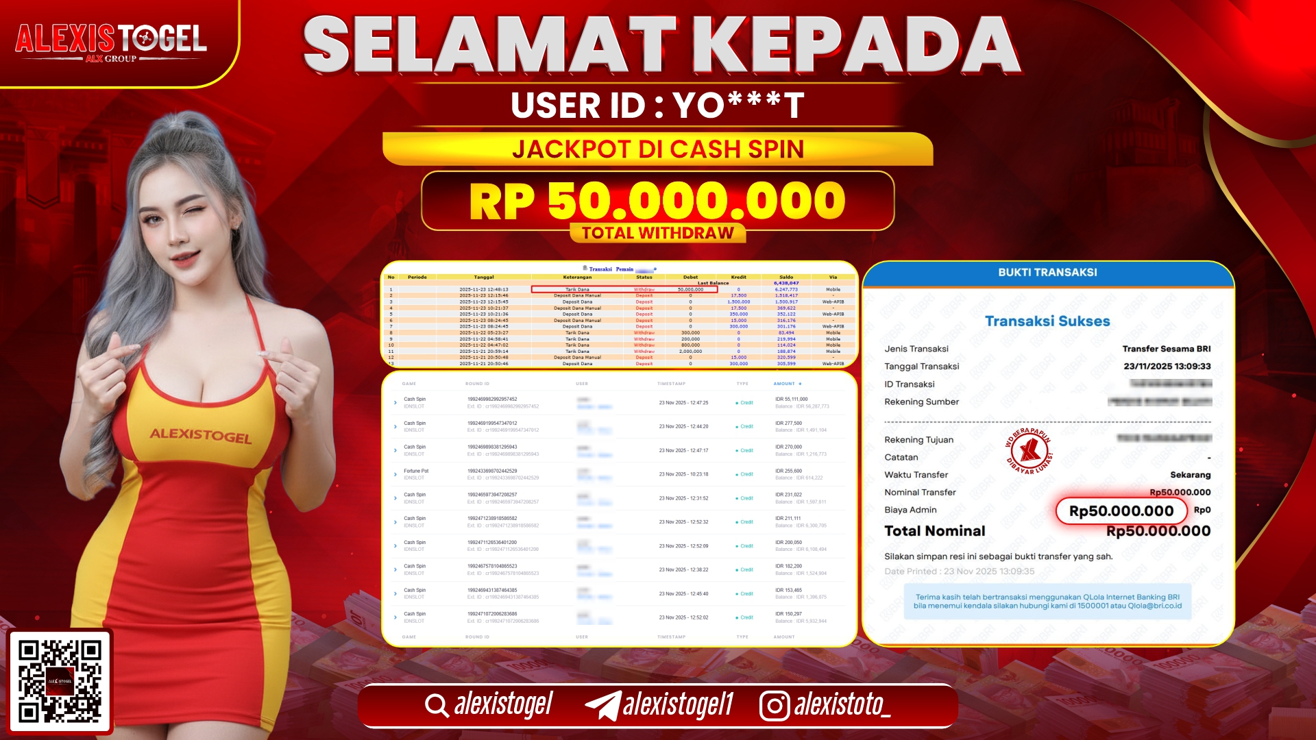 ALEXISTOGEL di SLOT CASH SPIN RP.50.000.000,- LUNAS