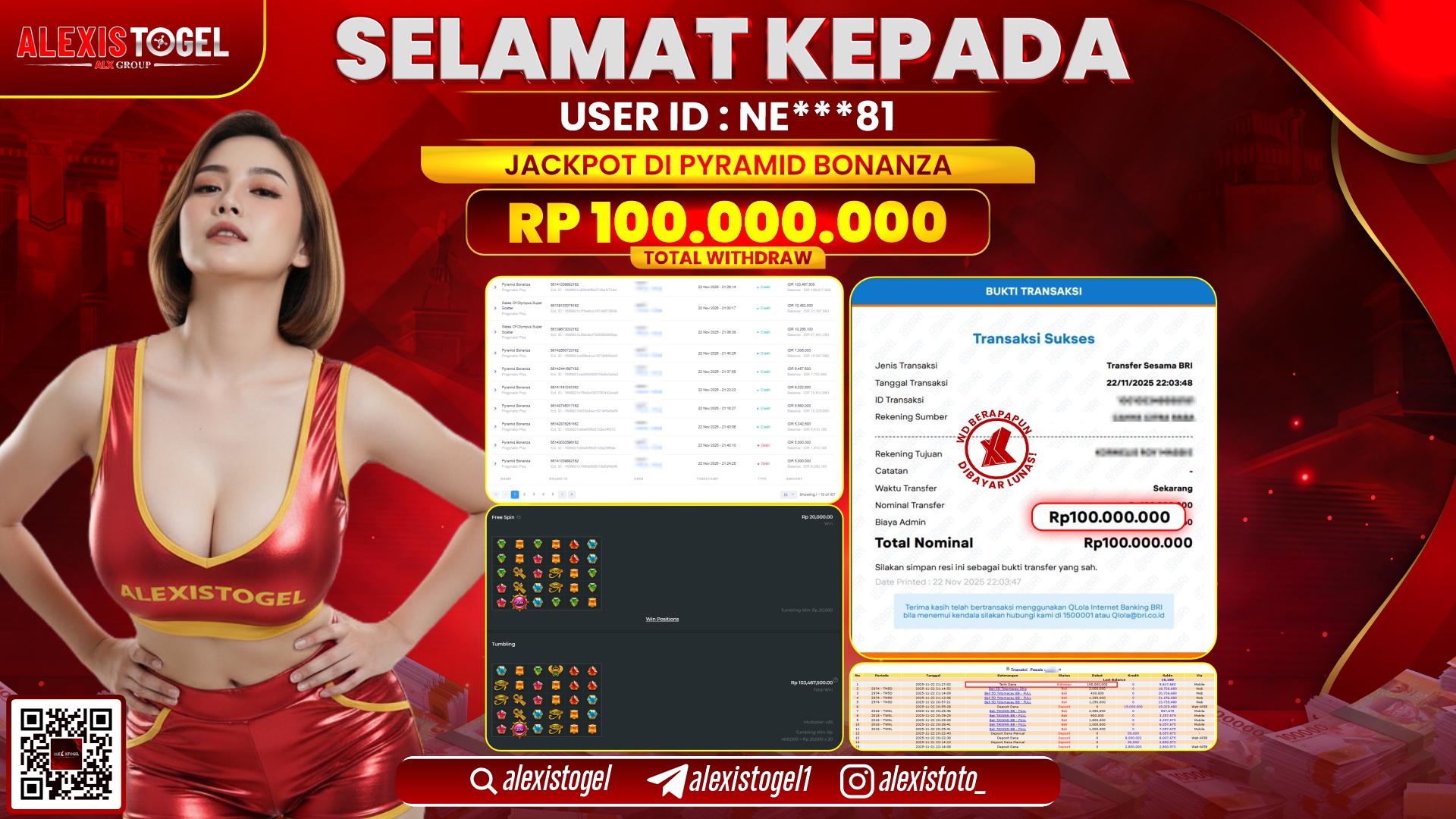 ALEXISTOGEL di SLOT PYRAMID BONANZA RP.100.000.000,- LUNAS