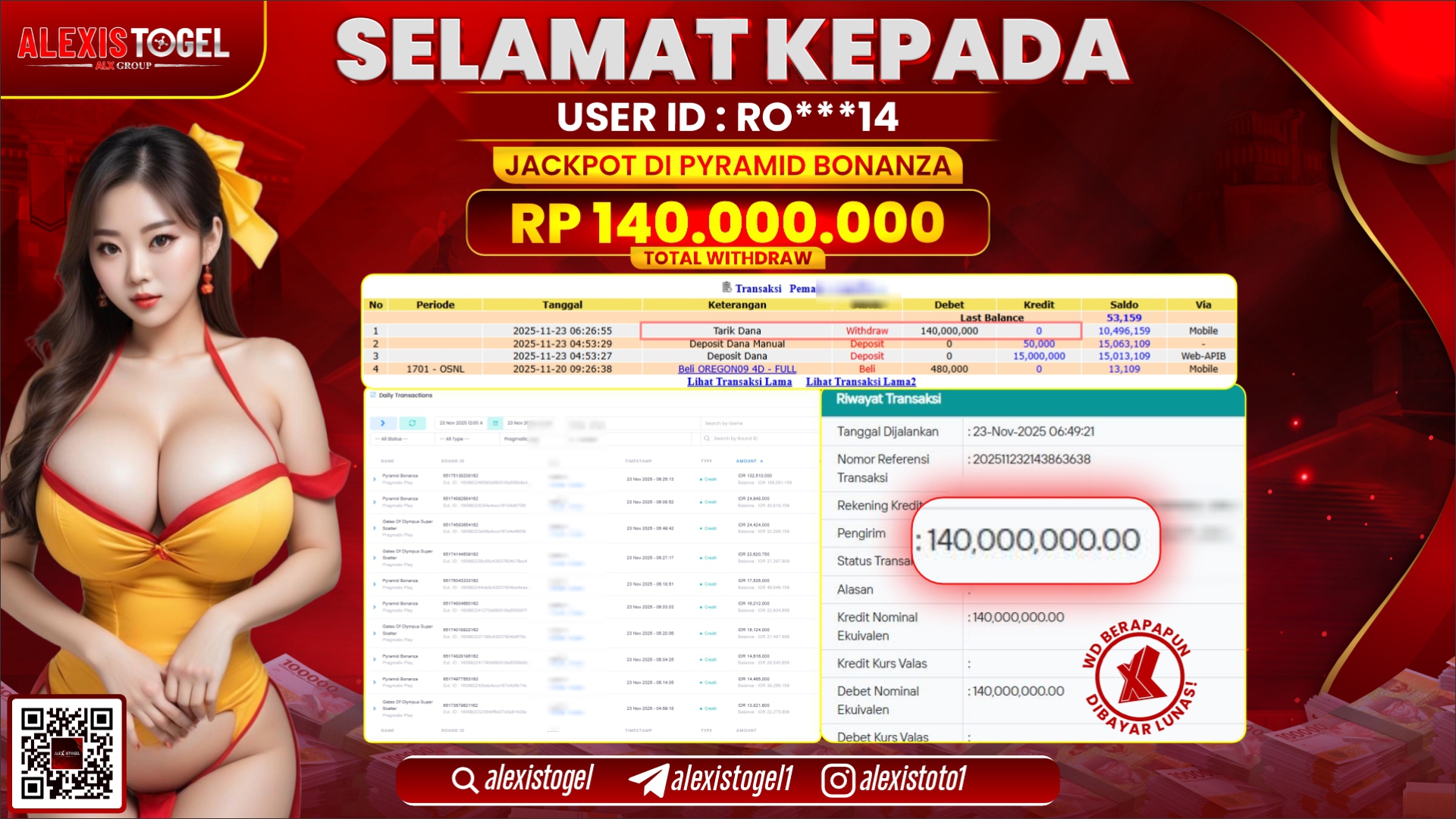 ALEXISTOGEL di SLOT PYRAMID BONANZA RP.140.000.000,- LUNAS