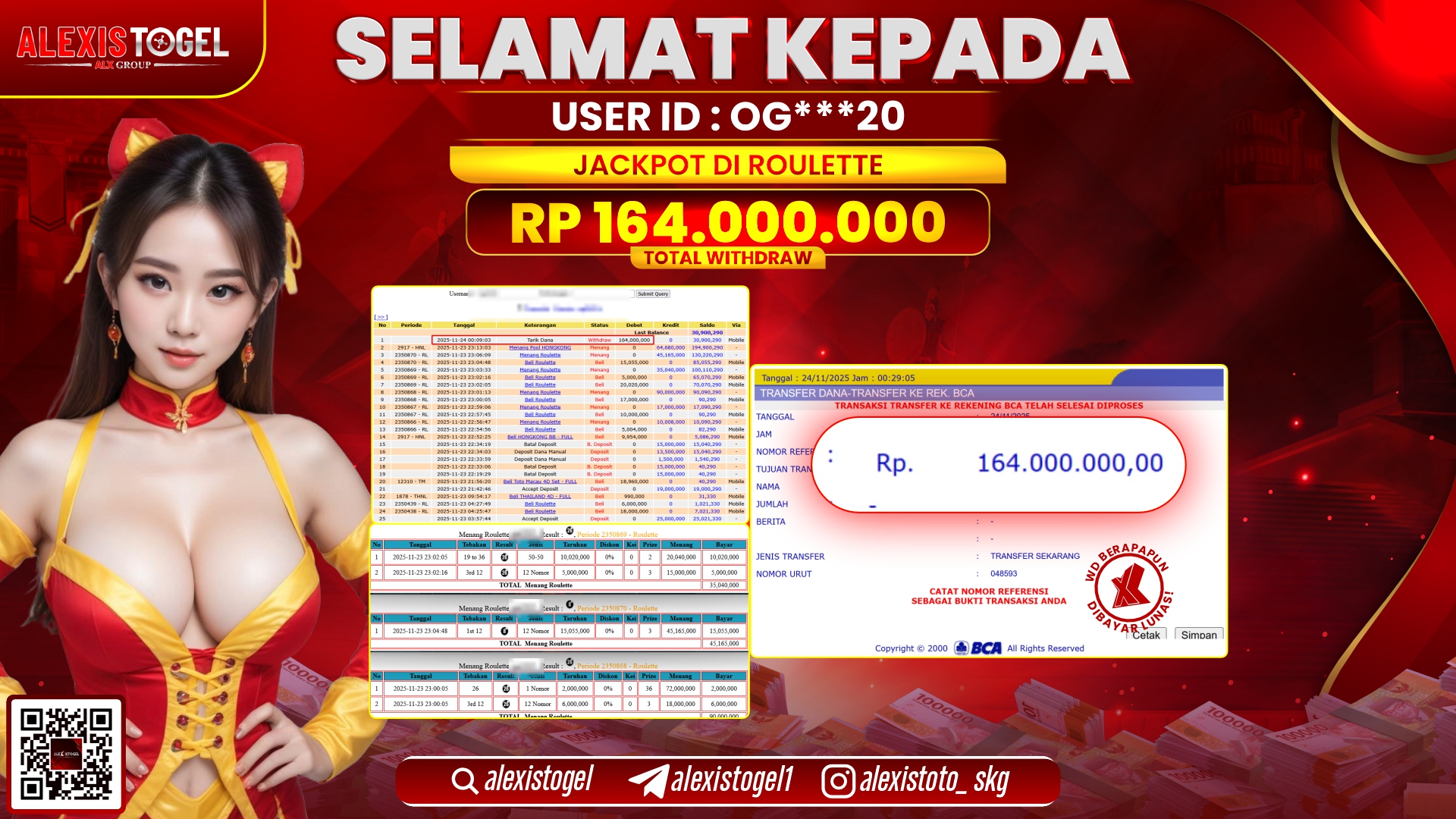 ALEXISTOGEL di CASINO ROULETTE RP.164.000.000,- LUNAS