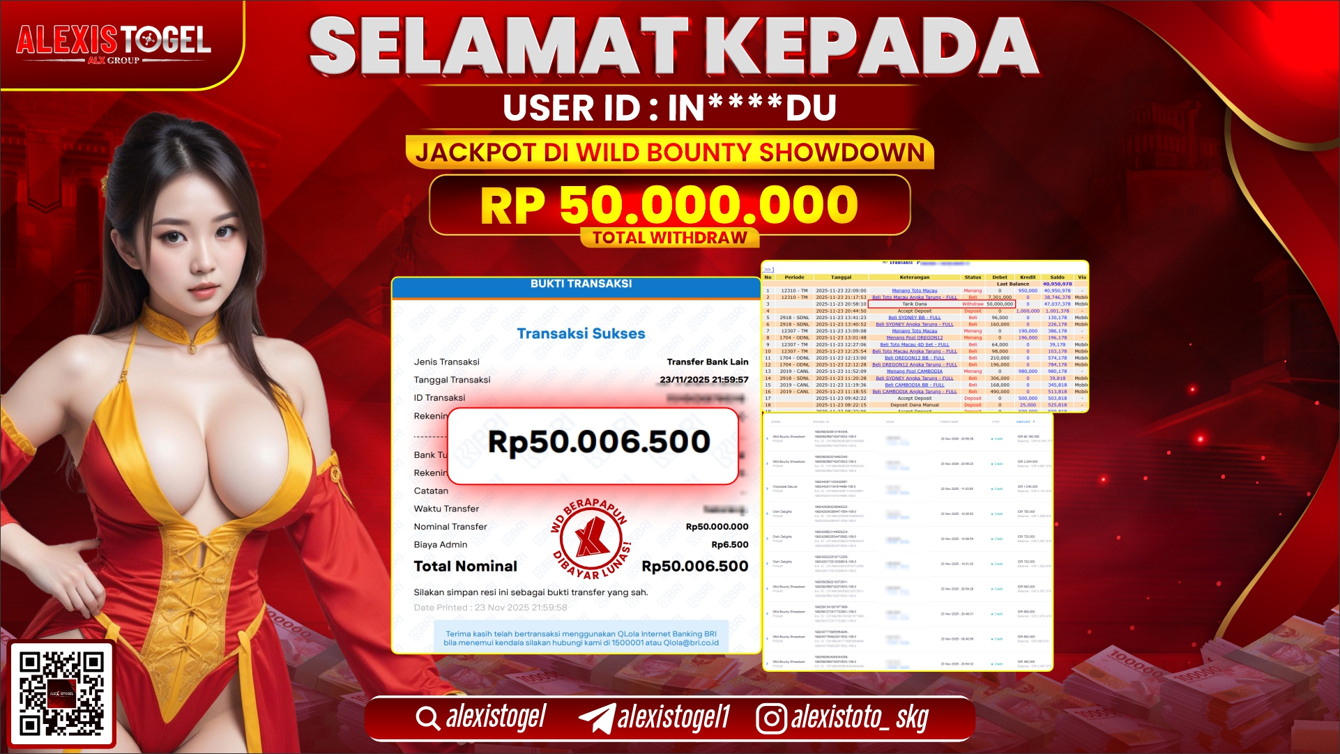 ALEXISTOGEL di SLOT WILD BOUNTY SHOWDOWN RP.50.000.000,- LUNAS