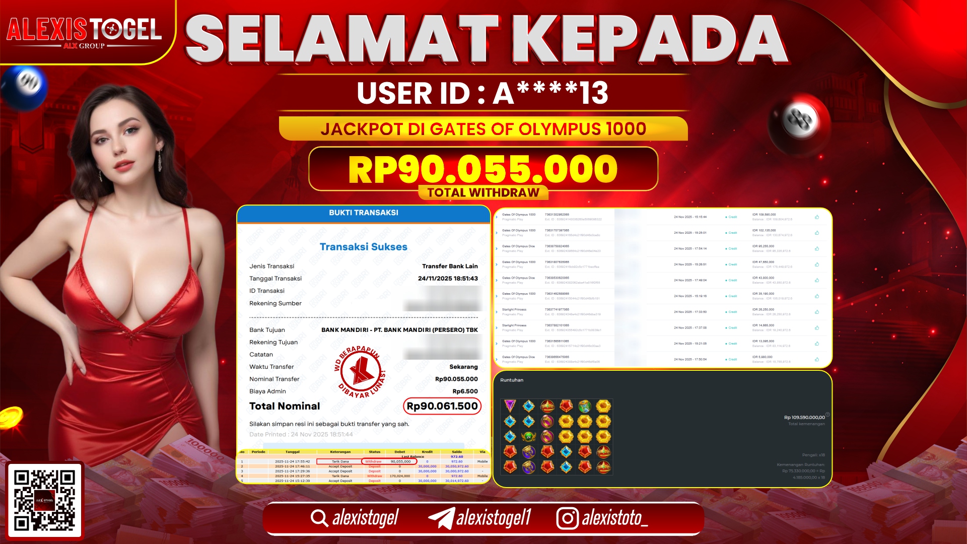 ALEXISTOGEL di SLOT GATES OF OLYMPUS 1000 RP.90.055.000,- LUNAS