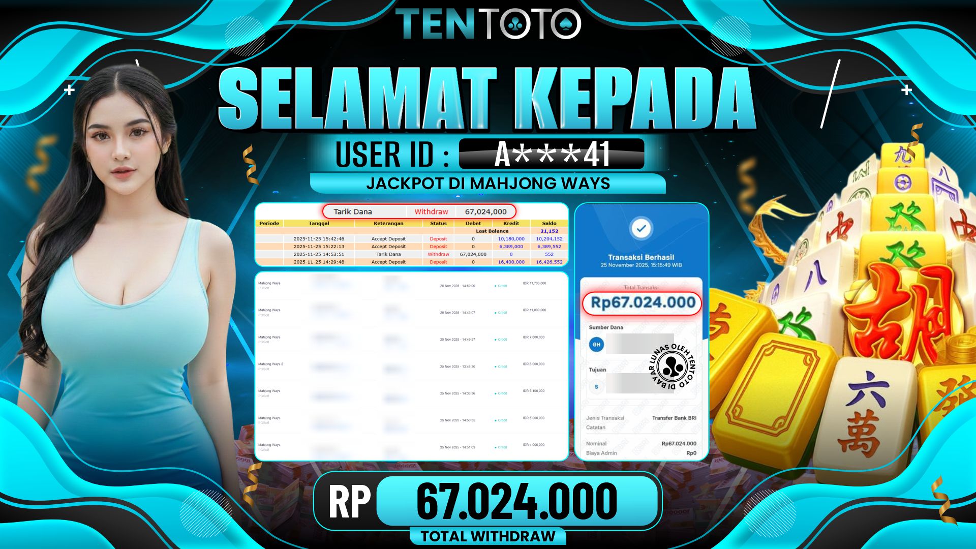 TENTOTO Mahjong Ways Rp. 67.024.000,- LUNAS 