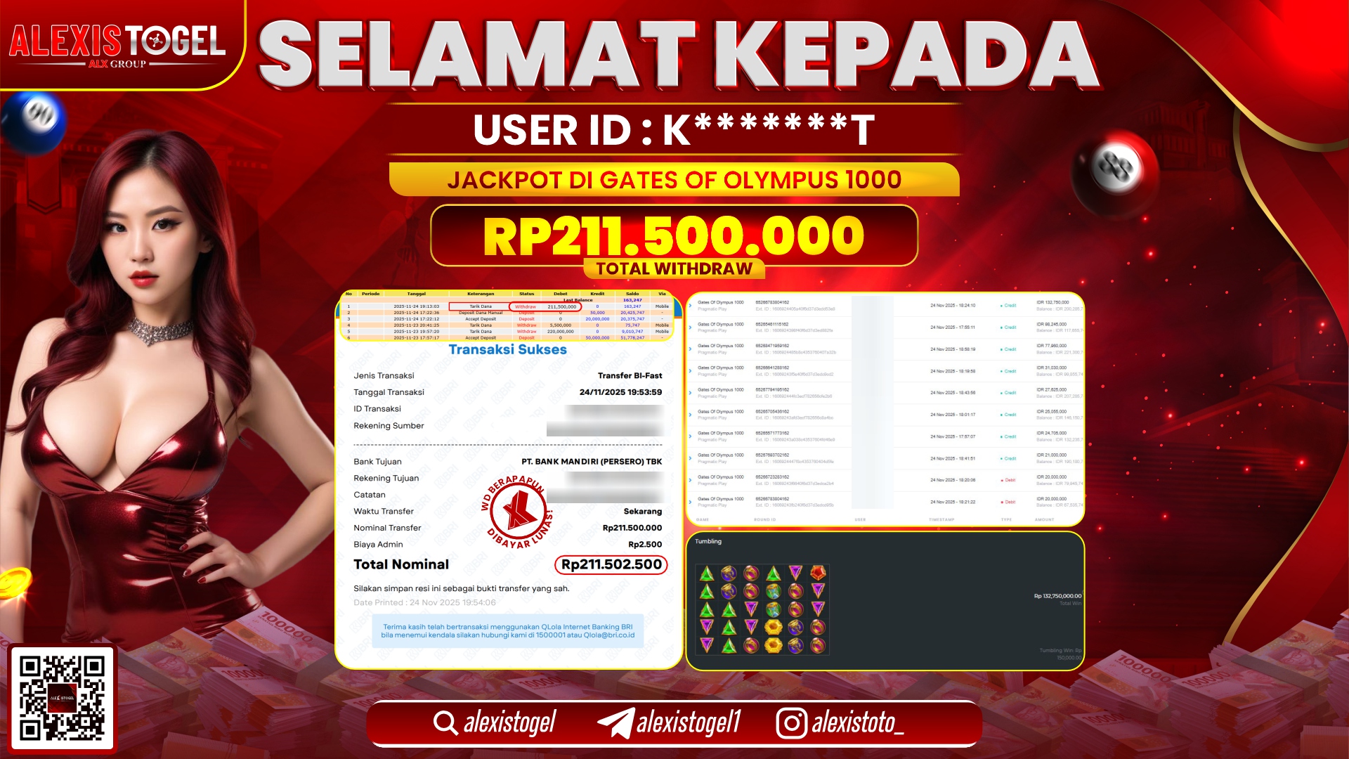 ALEXISTOGEL di SLOT GATES OF OLYMPUS 1000 RP.211.500.000,- LUNAS