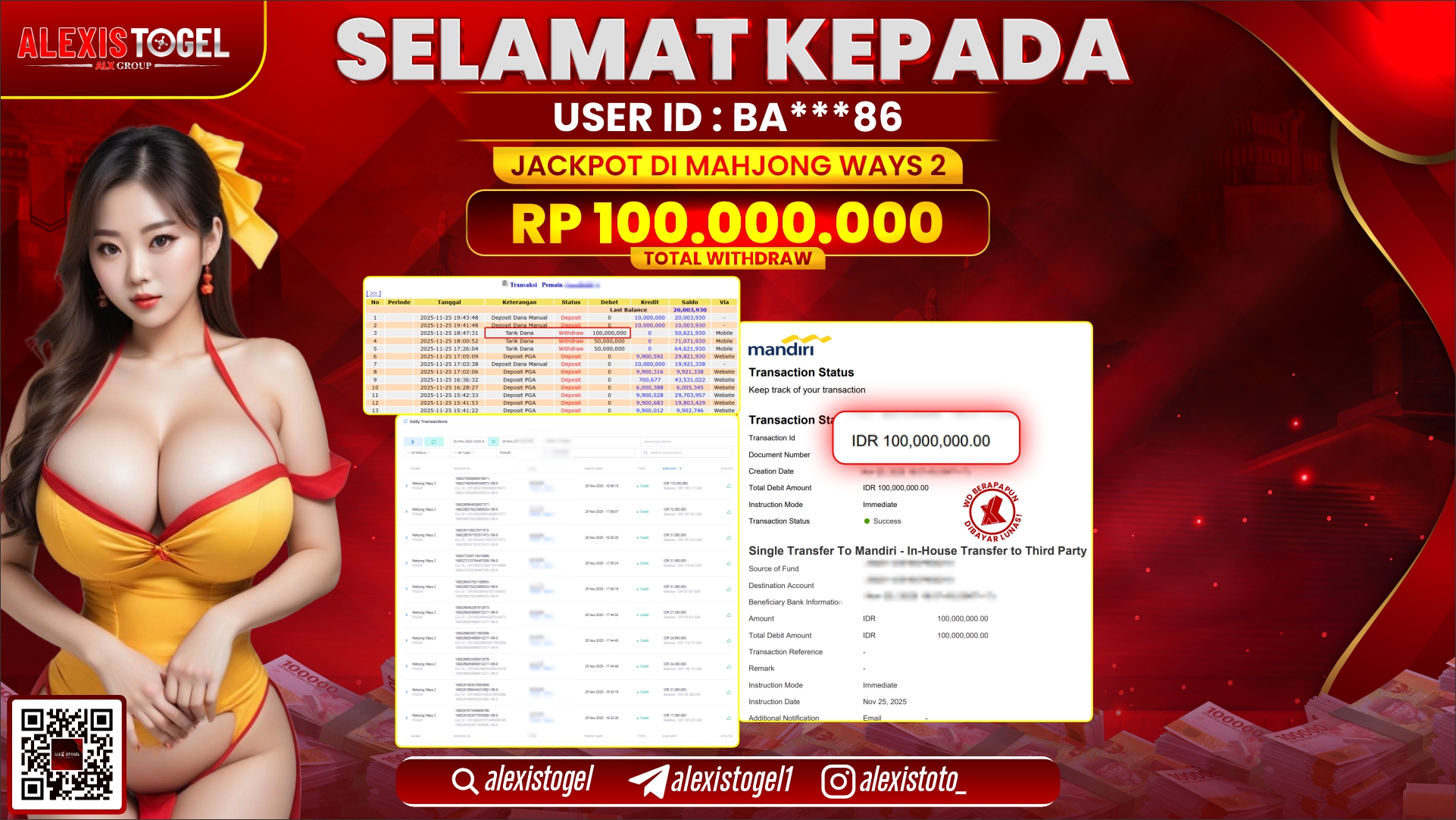 ALEXISTOGEL di SLOT MAHJONG WAYS 2 RP100.000.000,- LUNAS