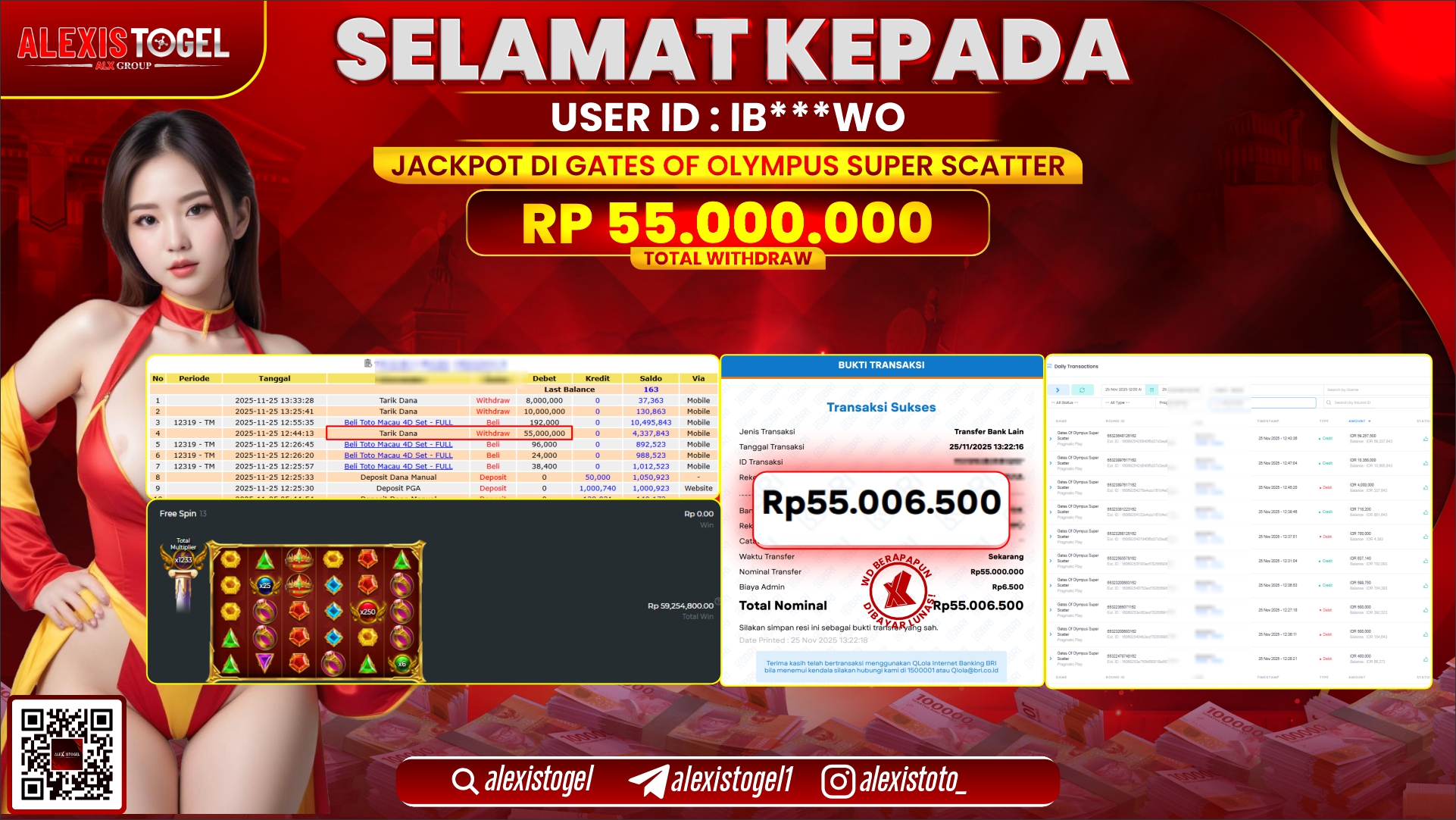 ALEXISTOGEL di SLOT GATES OF OLYMPUS SUPER SCATTER RP.55.000.000,- LUNAS