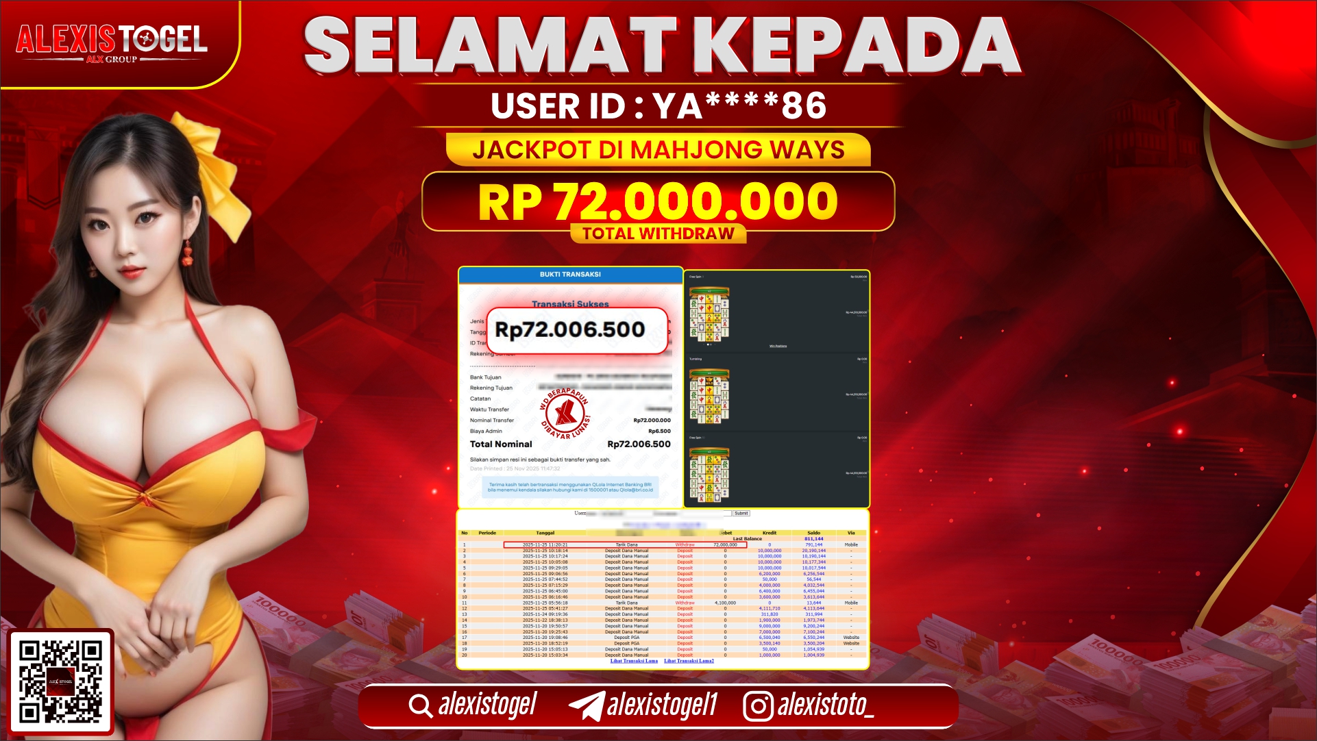 ALEXISTOGEL di SLOT MAHJONG WAYS LOTTO RP.72.000.000,- LUNAS
