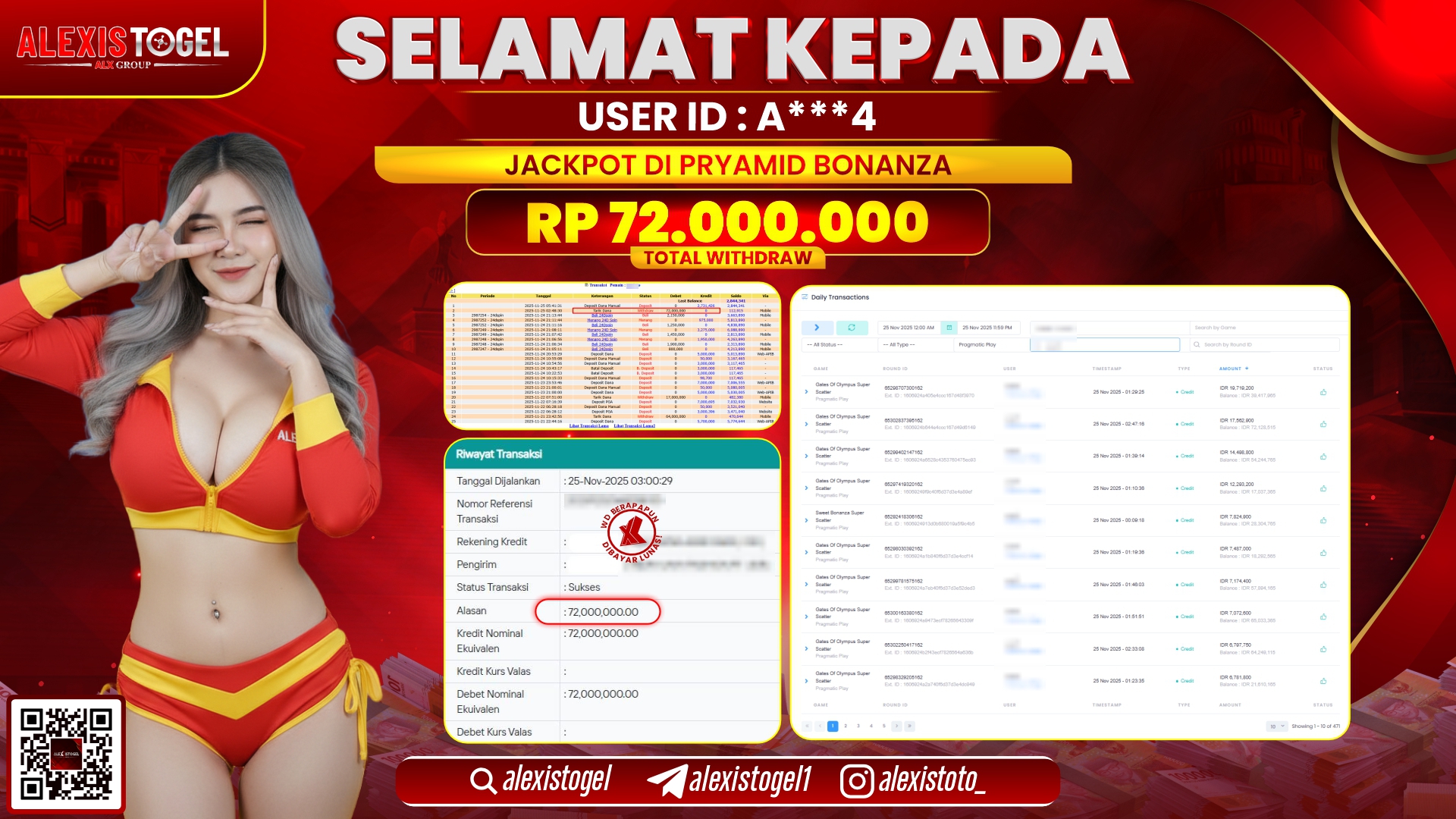 ALEXISTOGEL di SLOT PYRAMID BONANZA RP.72.000.000,- LUNAS