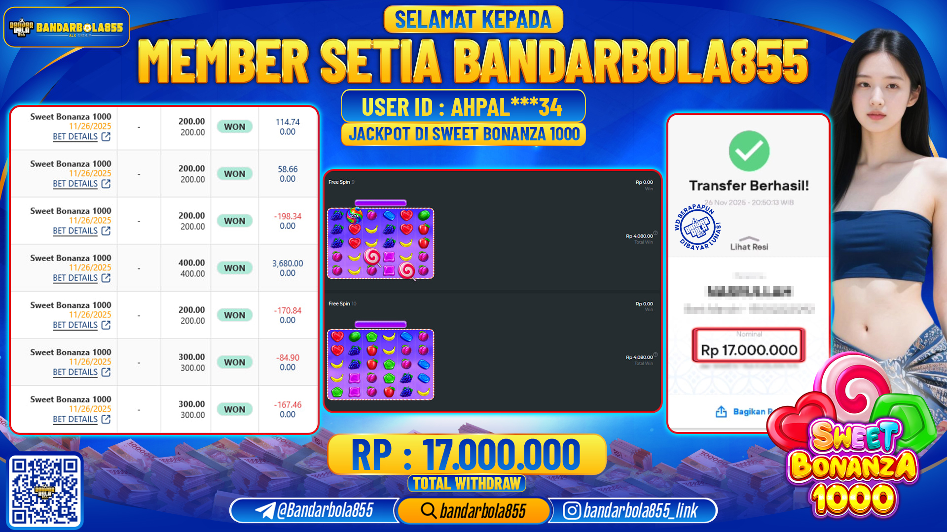 🎖 JACKPOT BANDARBOLA855 di SWEET BONANZA 1000 Rp17.000.000 🎖
