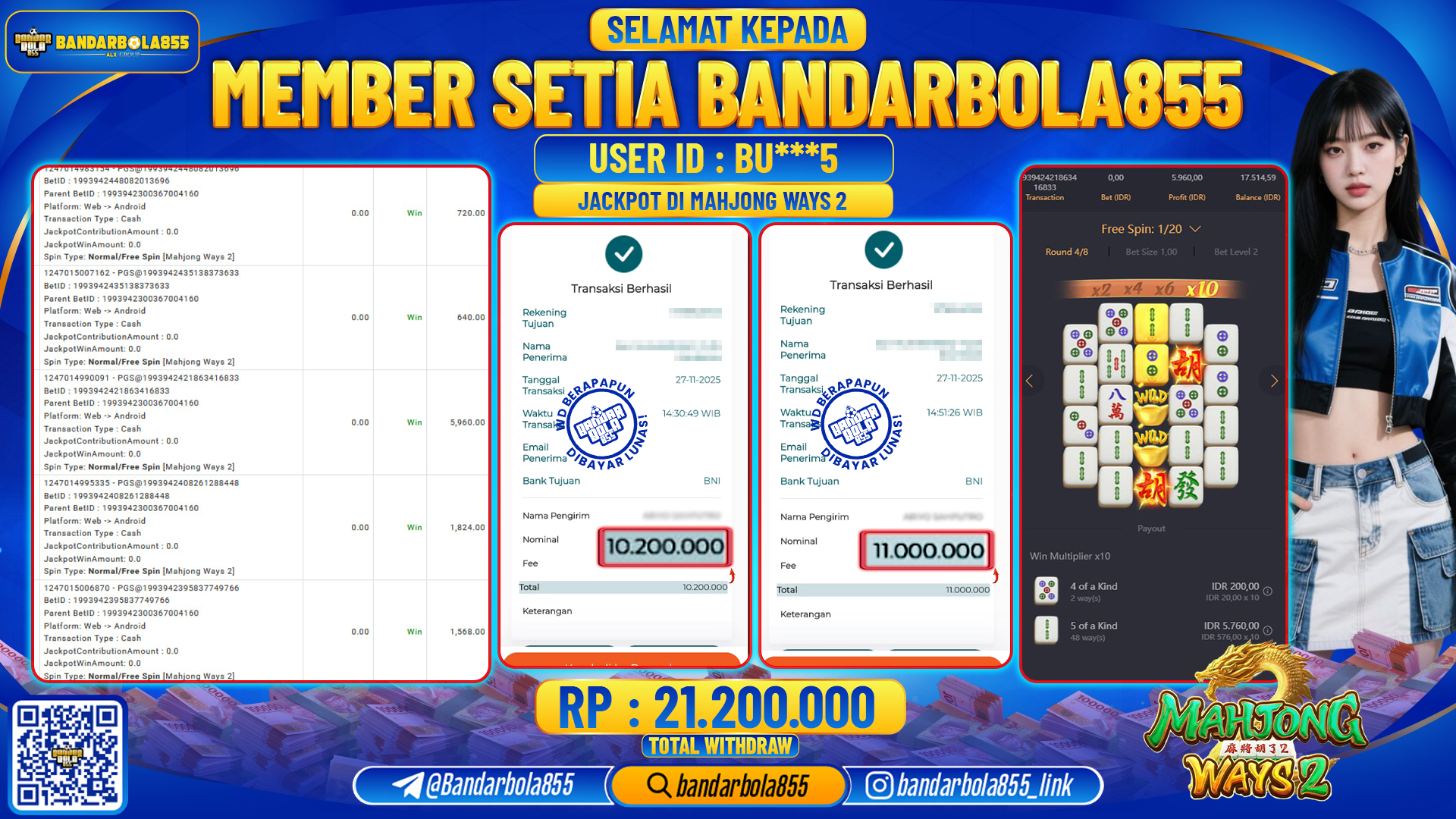 🎖 JACKPOT BANDARBOLA855 di MAHJONG WAYS 2 Rp21.200.000 🎖