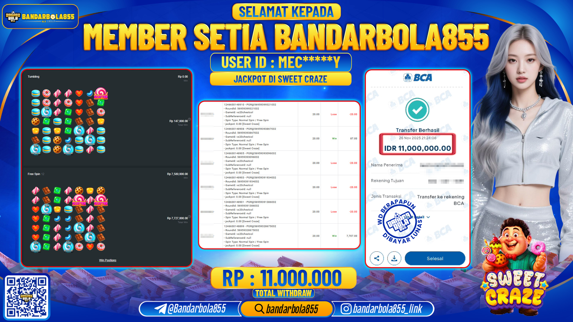🎖 JACKPOT BANDARBOLA855 di SWEET CRAZE Rp11.000.000 🎖