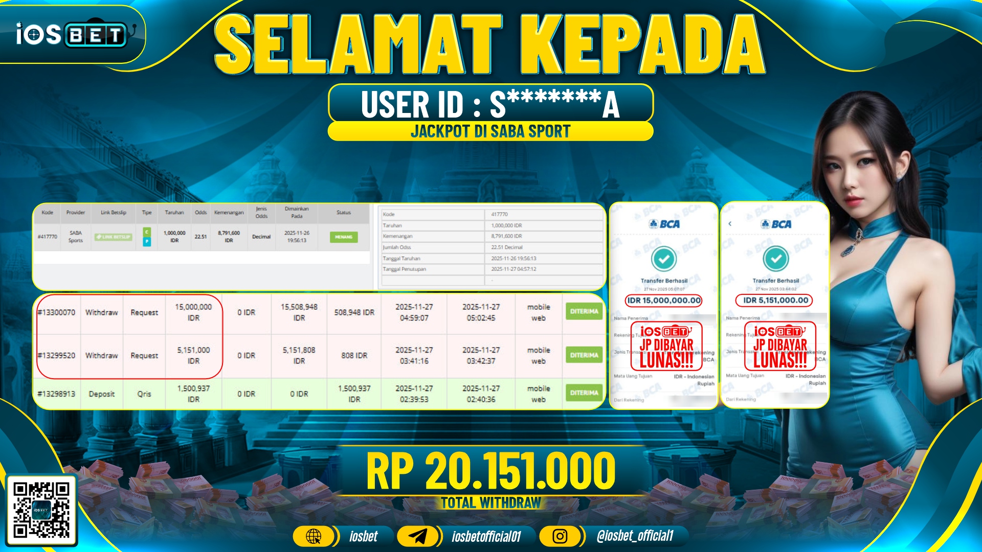 Bukti Pembayaran LUNAS SPORTS GAME GACOR Rp.20.151.000,-