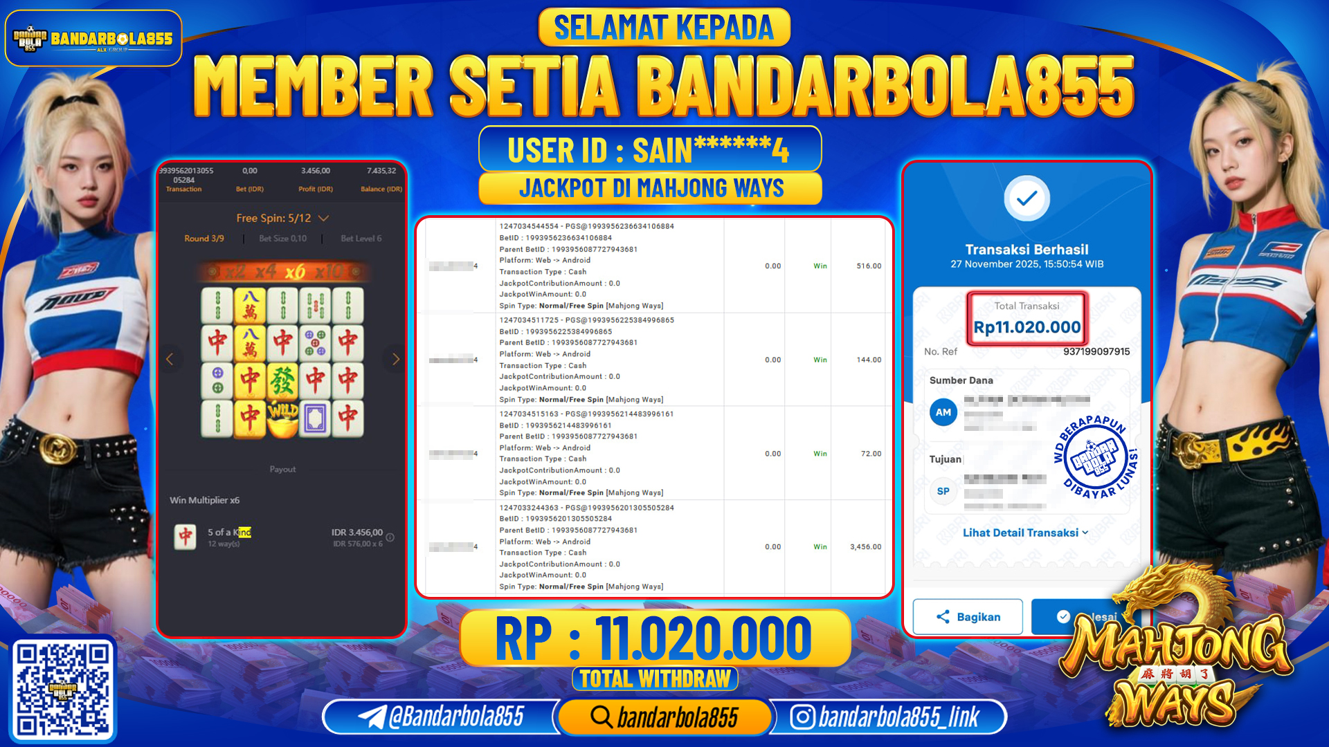 🎖 JACKPOT BANDARBOLA855 di MAHJONG WAYS  Rp11.020.000 🎖